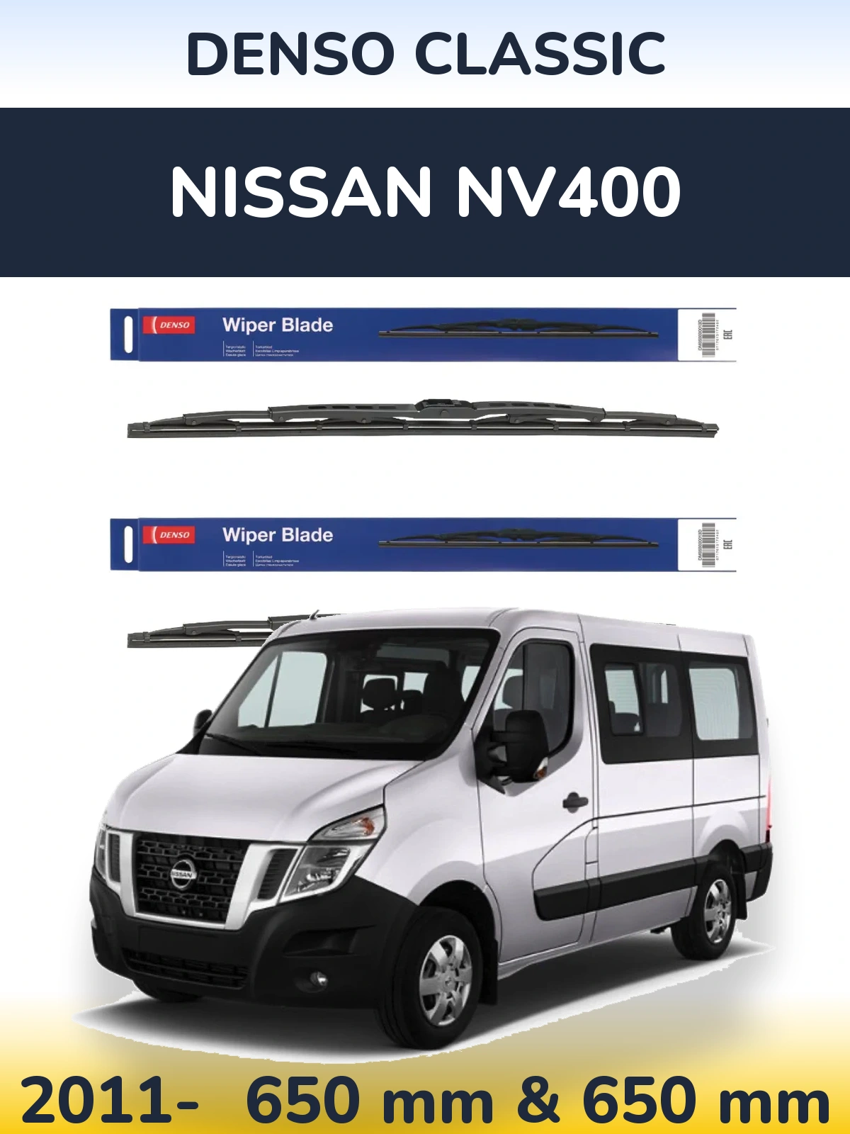 Front wiper blade set Denso Classic 650 & 650 mm for Nissan NV400 2011-2026