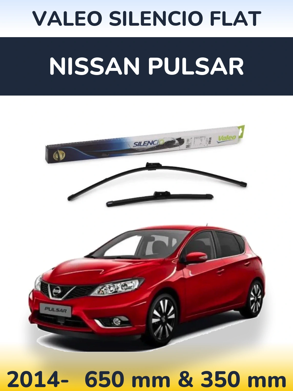 Комплект передніх щіток Valeo Silencio Flat 650 & 350 мм для Nissan Pulsar 2014-2026
