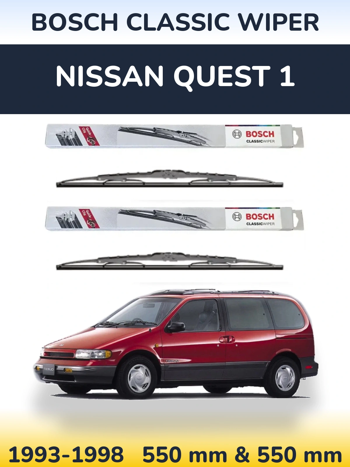 Комплект передних дворников BOSCH Classic Wiper 550 & 550 мм для Nissan Quest 1 1993-1998