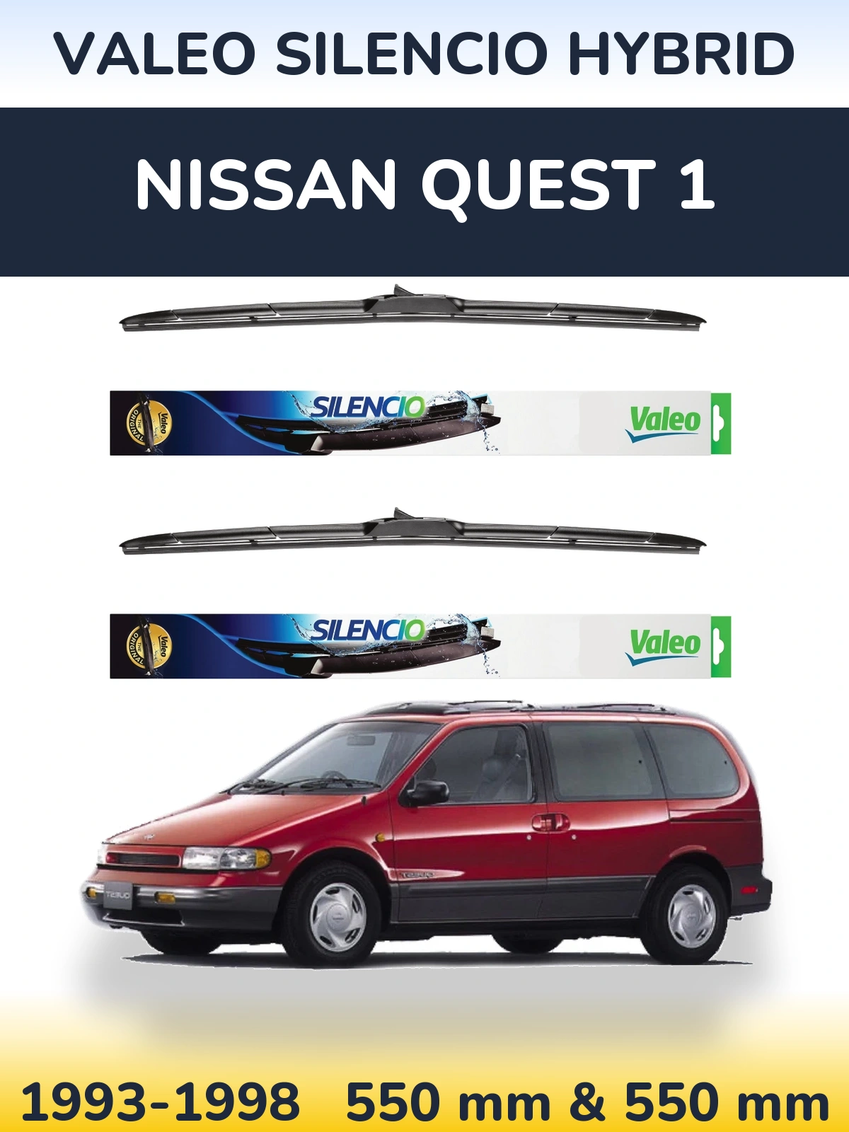 Komplet przednich wycieraczek Valeo Silencio Hybrid 550 & 550 mm do Nissan Quest 1 1993-1998