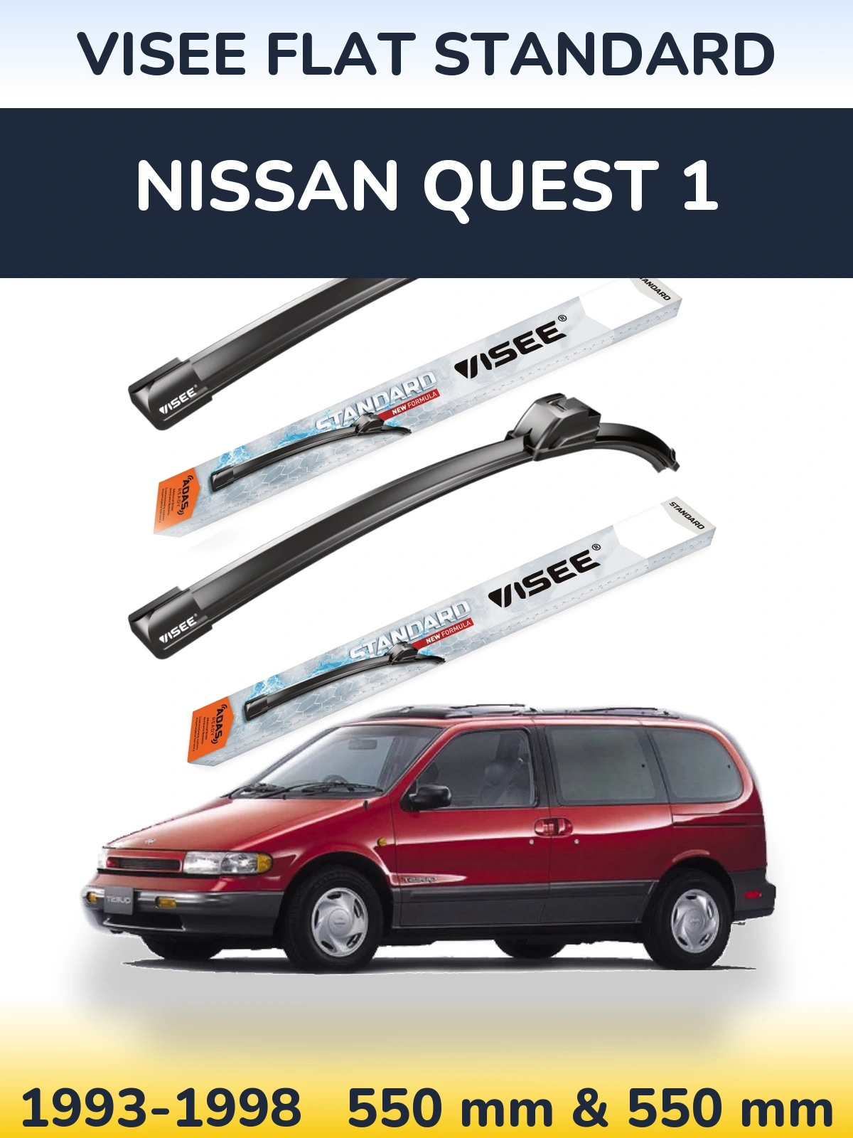 Комплект передних дворников VISEE FLAT STANDARD 550 & 550 мм для Nissan Quest 1 1993-1998