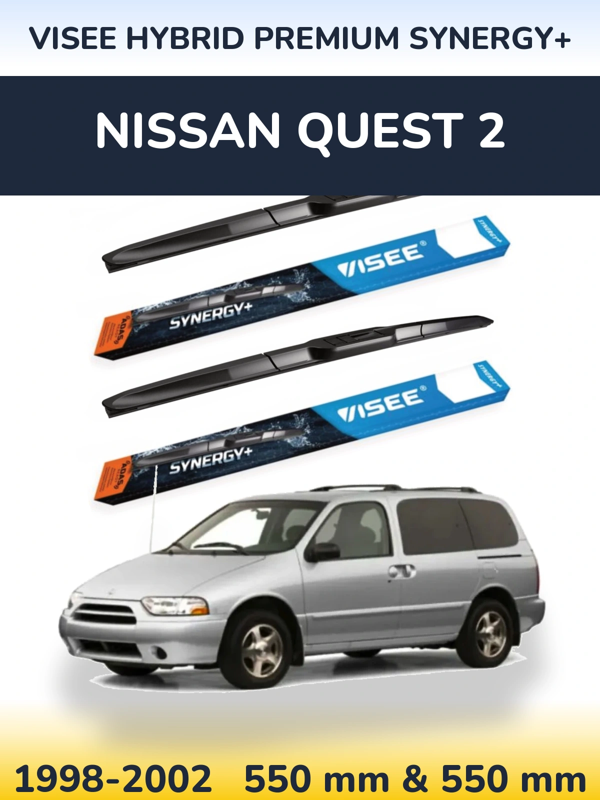 Комплект передніх щіток VISEE HYBRID PREMIUM SYNERGY+ 550 & 550 мм для Nissan Quest 2 1998-2002