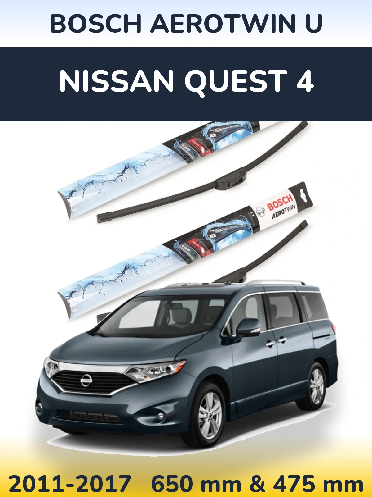 Komplet przednich wycieraczek BOSCH AeroTwin U 650 & 475 mm do Nissan Quest 4 2011-2017