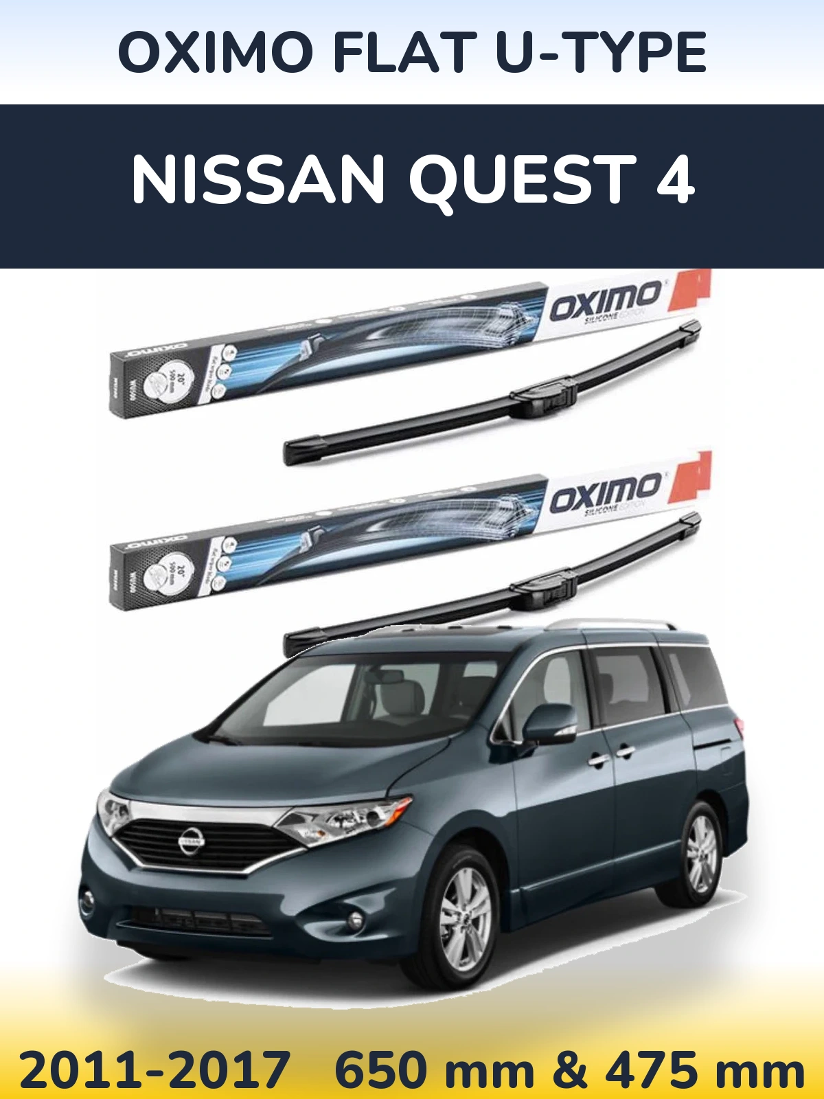 Комплект передних дворников Oximo Flat U-type 650 & 475 мм для Nissan Quest 4 2011-2017