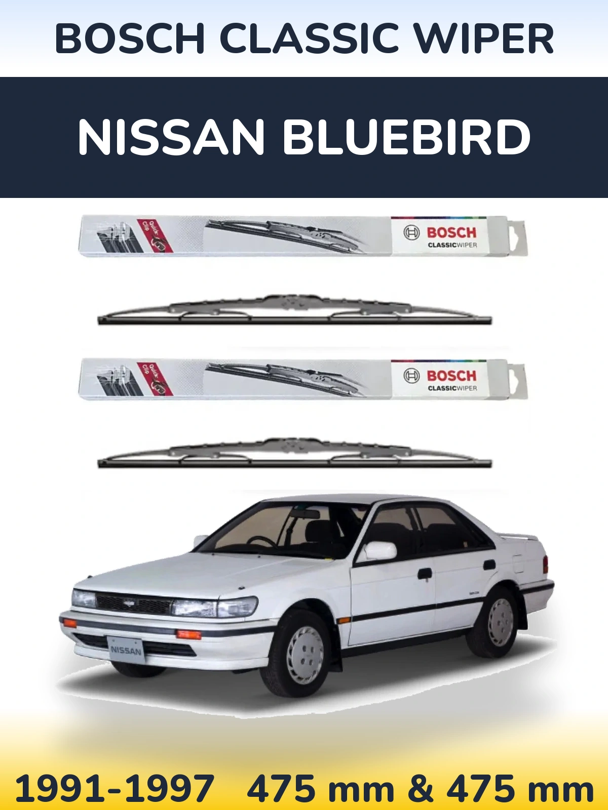Komplet przednich wycieraczek BOSCH Classic Wiper 475 & 475 mm do Nissan Bluebird 1991-1997