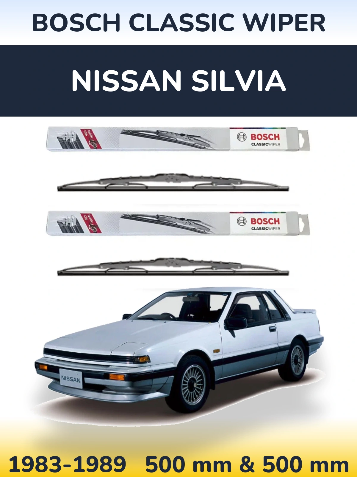 Комплект передних дворников BOSCH Classic Wiper 500 & 500 мм для Nissan Silvia 1983-1989