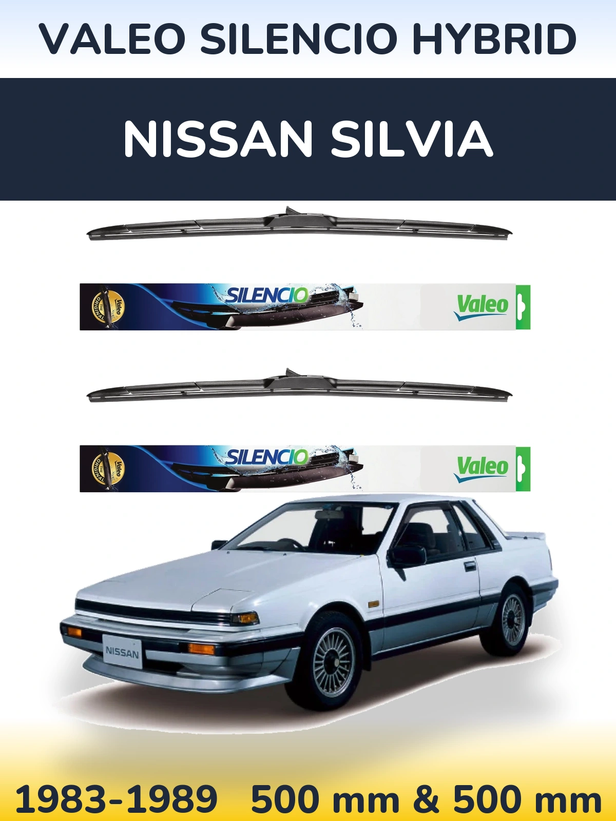 Комплект передних дворников Valeo Silencio Hybrid 500 & 500 мм для Nissan Silvia 1983-1989