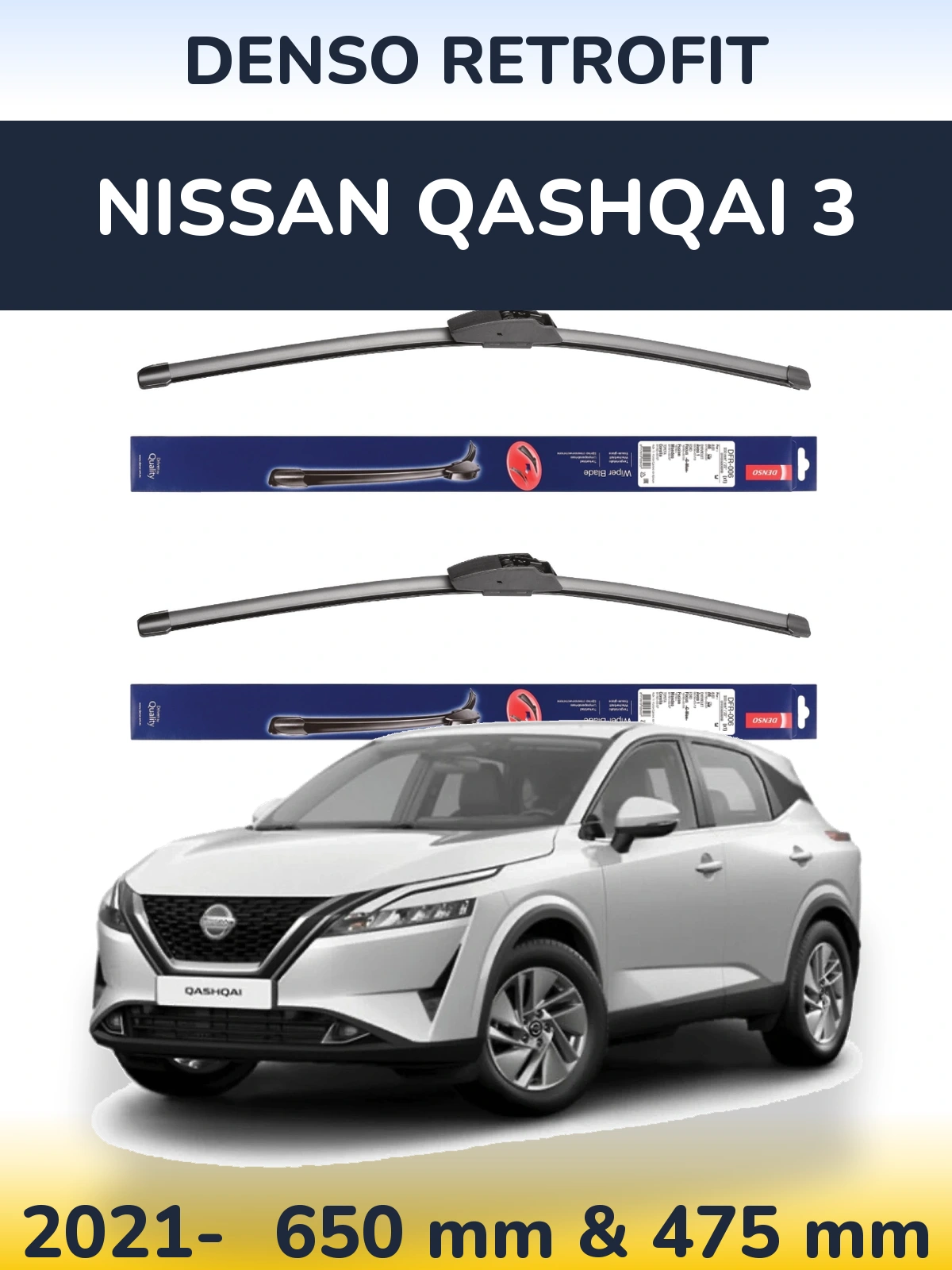 Front wiper blade set Denso Retrofit 650 & 475 mm for Nissan Qashqai 3 2021-2026