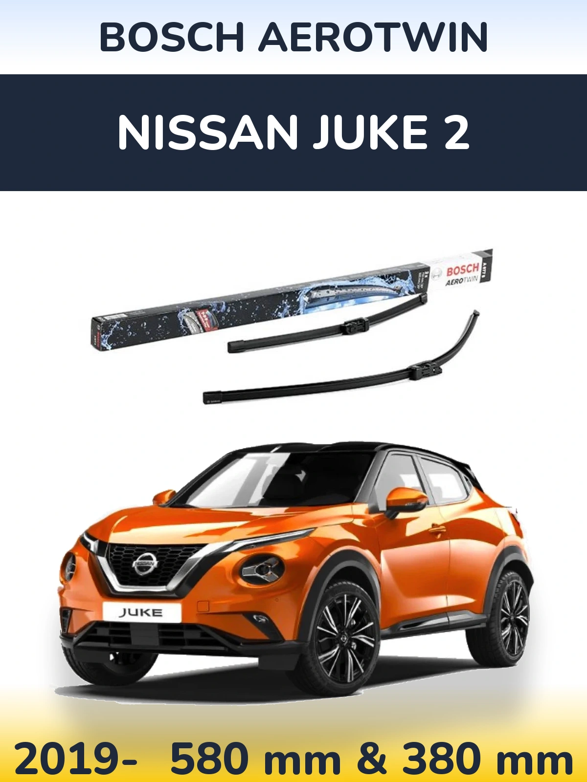 Комплект передніх щіток BOSCH AeroTwin 580 & 380 мм для Nissan Juke 2 2019-2026