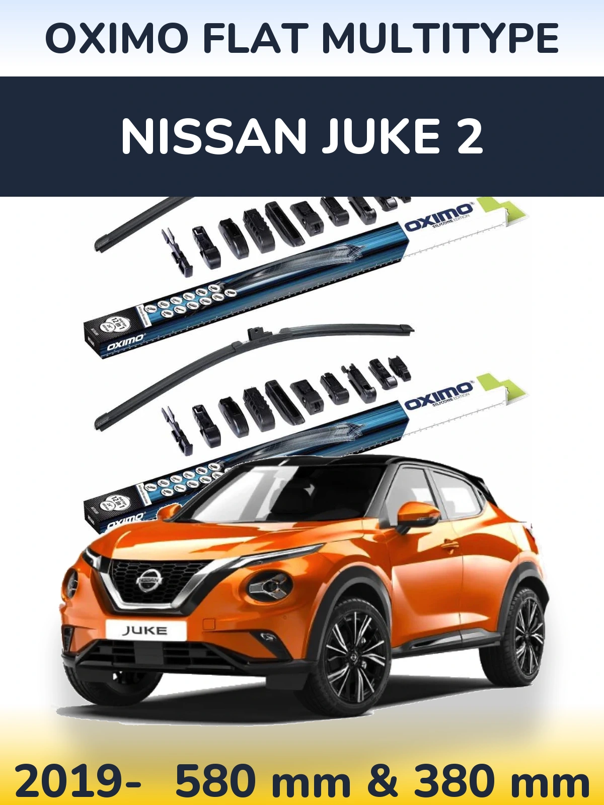 Комплект передніх щіток Oximo Flat MultiТипe 580 & 380 мм для Nissan Juke 2 2019-2026
