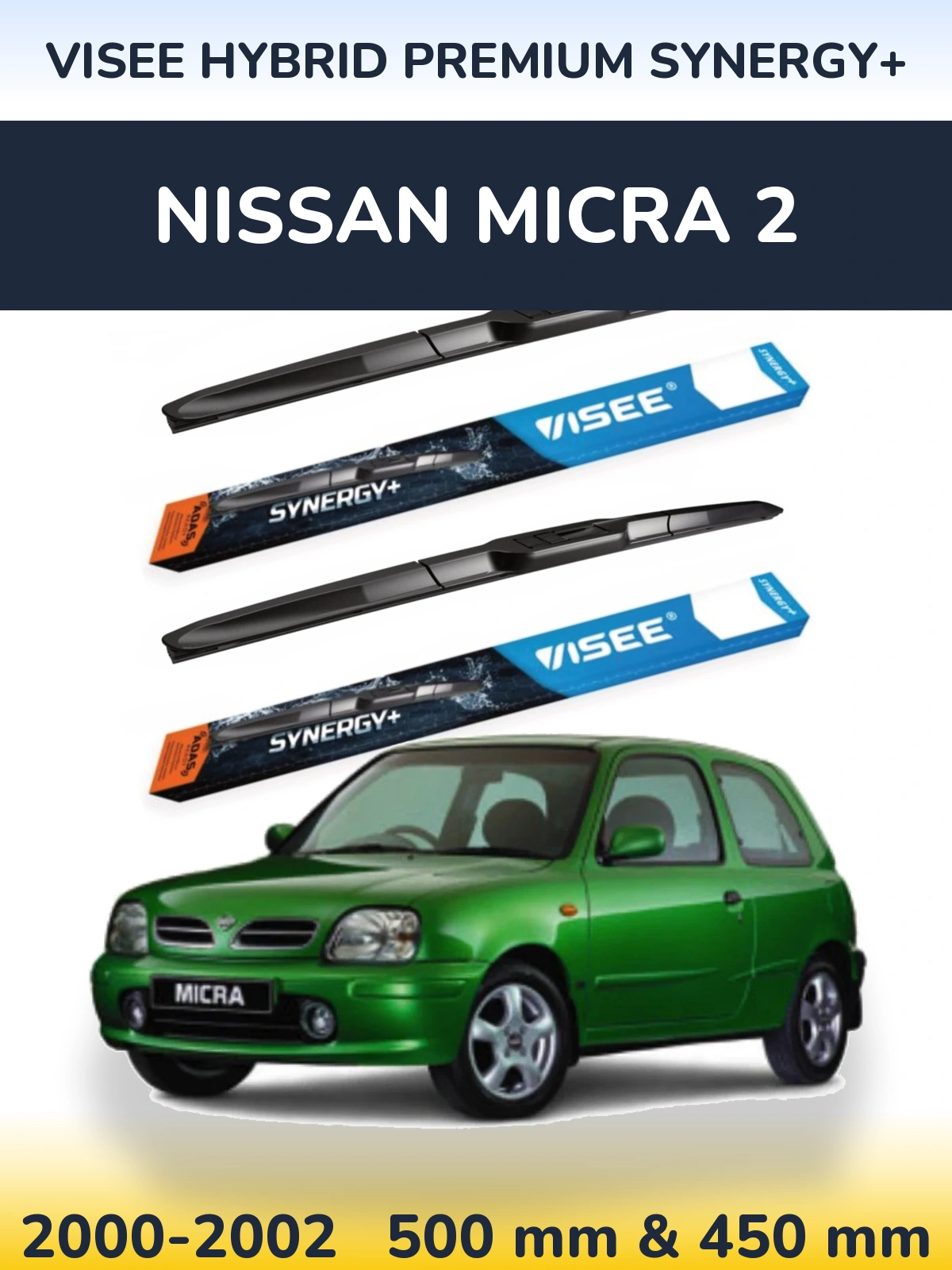 Комплект передніх щіток VISEE HYBRID PREMIUM SYNERGY+ 500 & 450 мм для Nissan Micra 2 2000-2002