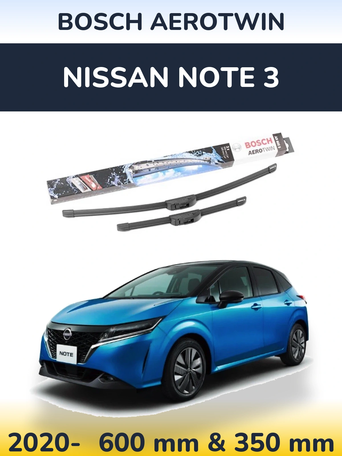 Комплект передніх щіток BOSCH AeroTwin 600 & 350 мм для Nissan Note 3 2020-2026