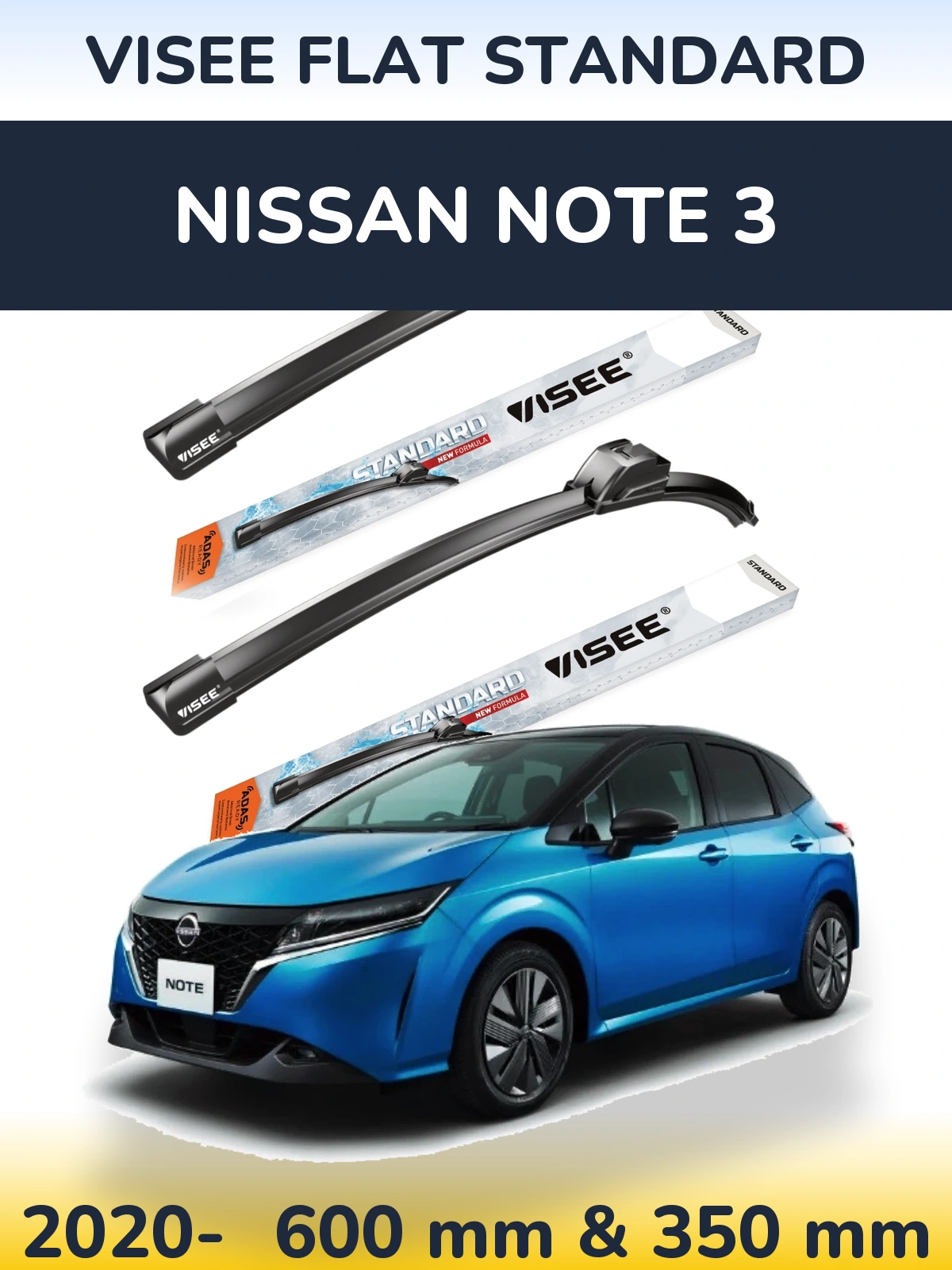 Komplet przednich wycieraczek VISEE FLAT STANDARD 600 & 350 mm do Nissan Note 3 2020-2026