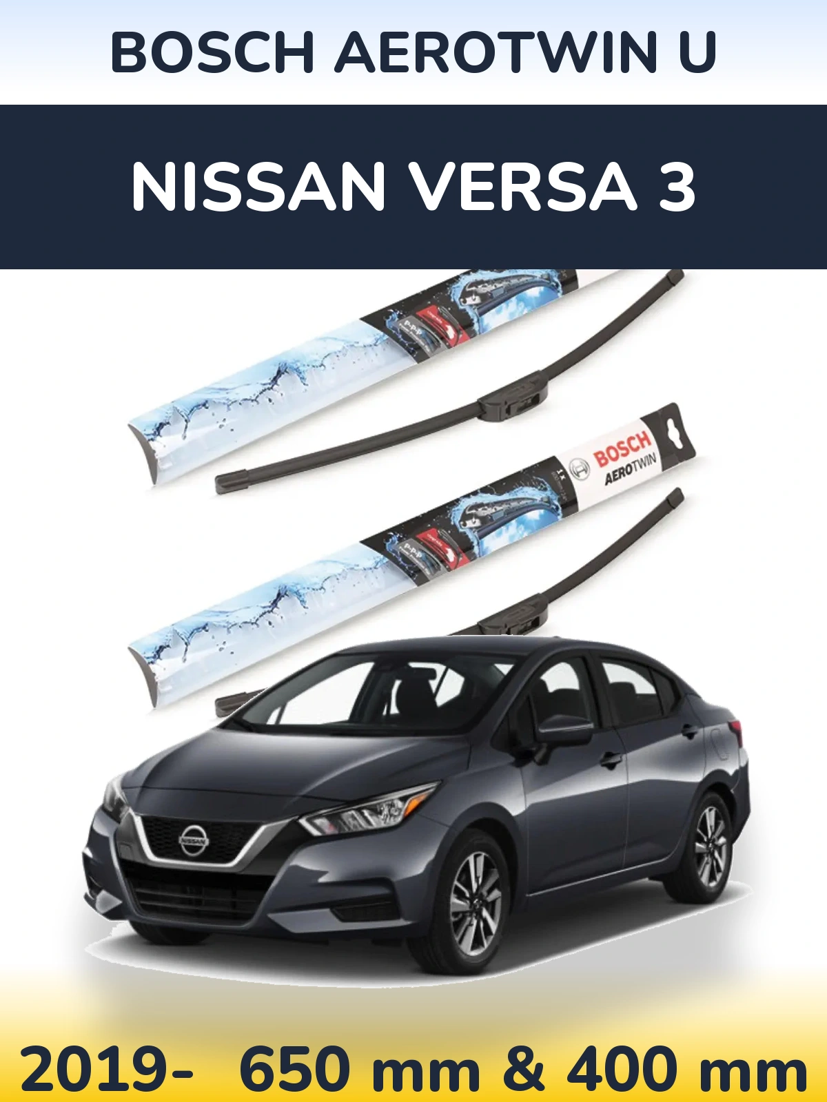 Komplet przednich wycieraczek BOSCH AeroTwin U 650 & 400 mm do Nissan Versa 3 2019-2026
