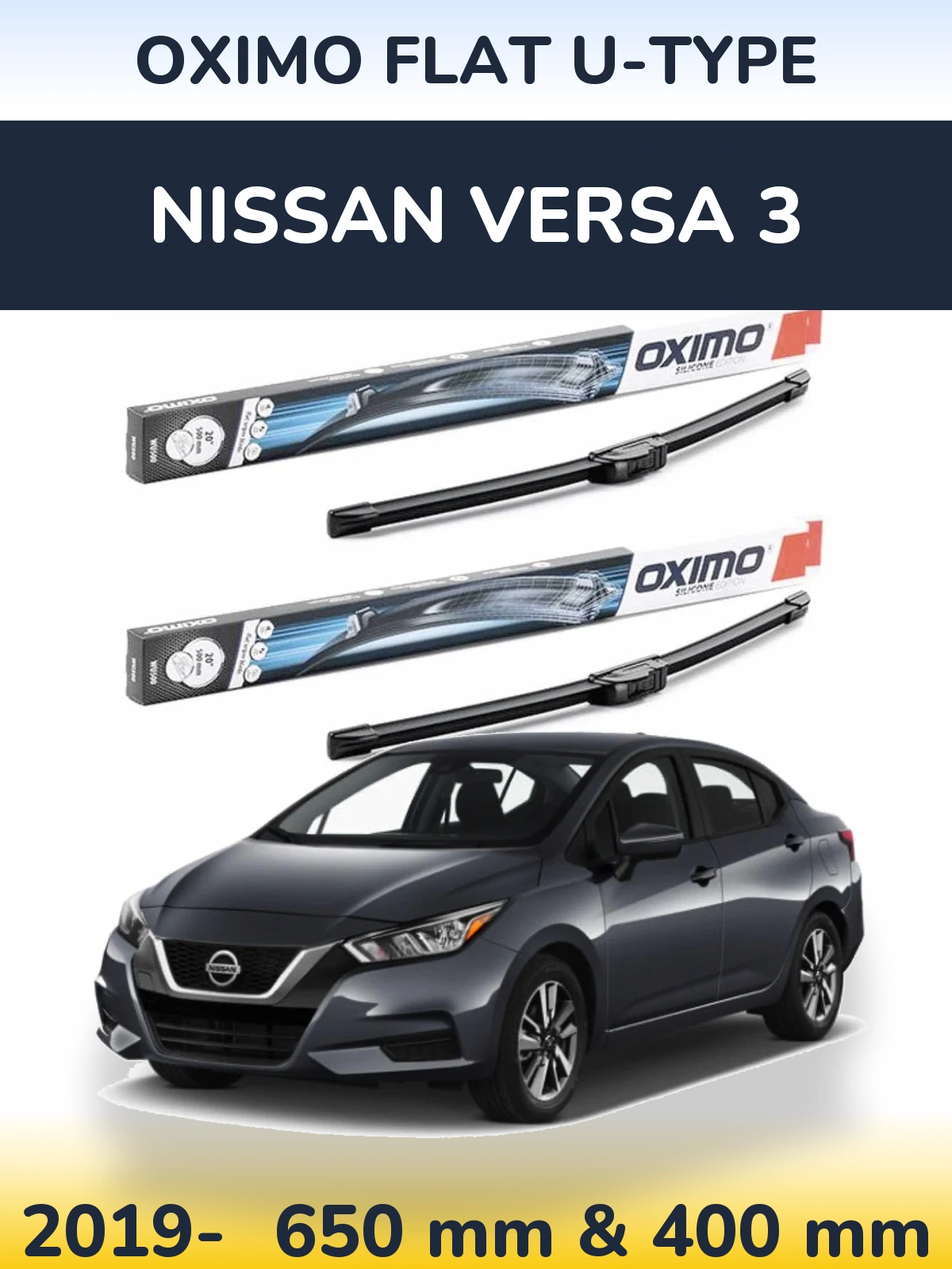 Komplet przednich wycieraczek Oximo Flat U-type 650 & 400 mm do Nissan Versa 3 2019-2026