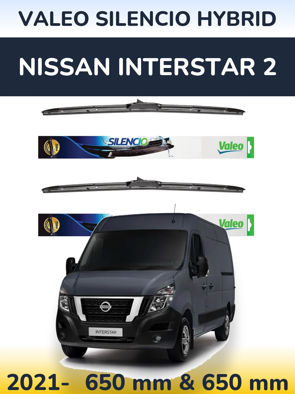 Комплект передніх щіток Valeo Silencio Hybrid 650 & 650 мм для Nissan Interstar 2 2021-2026