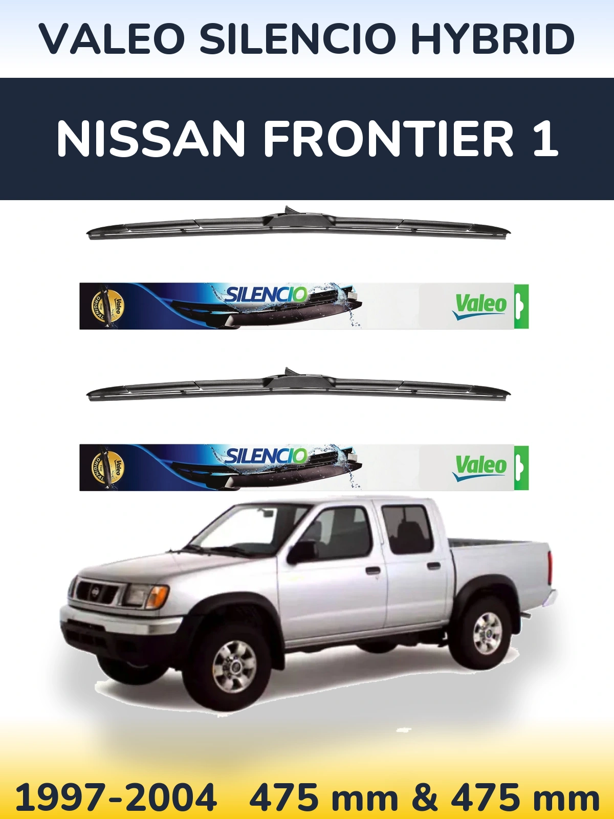 Комплект передних дворников Valeo Silencio Hybrid 475 & 475 мм для Nissan Frontier 1 1997-2004