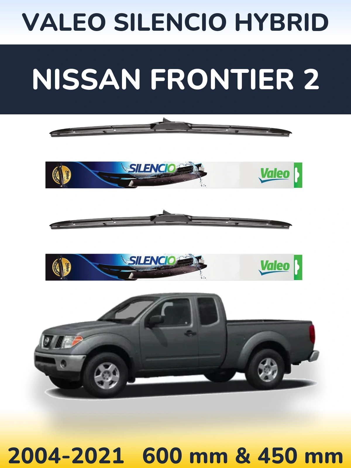 Front wiper blade set Valeo Silencio Hybrid 600 & 450 mm for Nissan Frontier 2 2004-2021