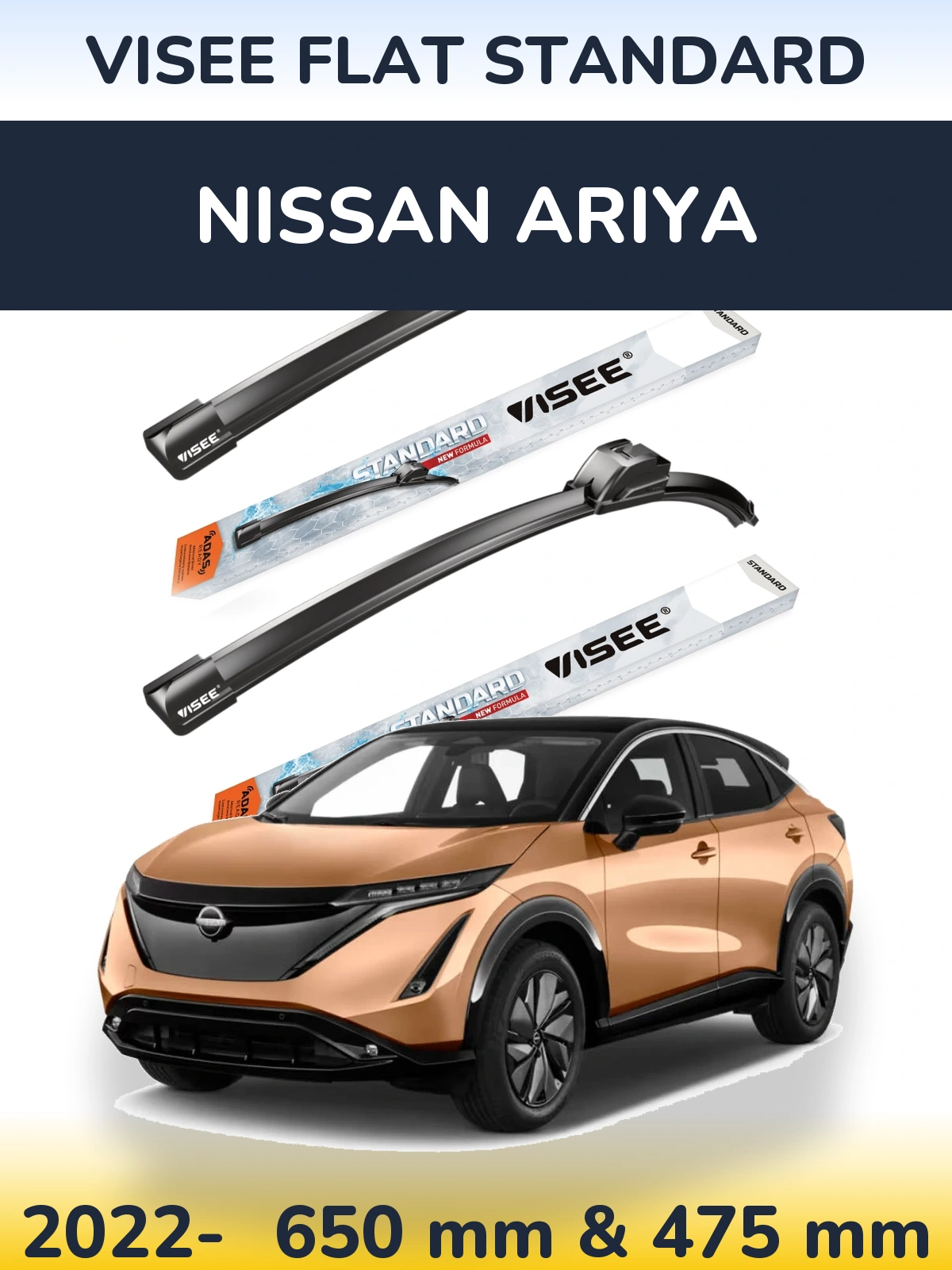 Komplet przednich wycieraczek VISEE FLAT STANDARD 650 & 475 mm do Nissan Ariya 2022-2026
