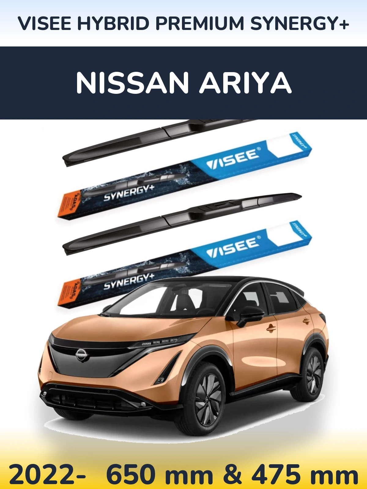 Front wiper blade set VISEE HYBRID PREMIUM SYNERGY+ 650 & 475 mm for Nissan Ariya 2022-2026