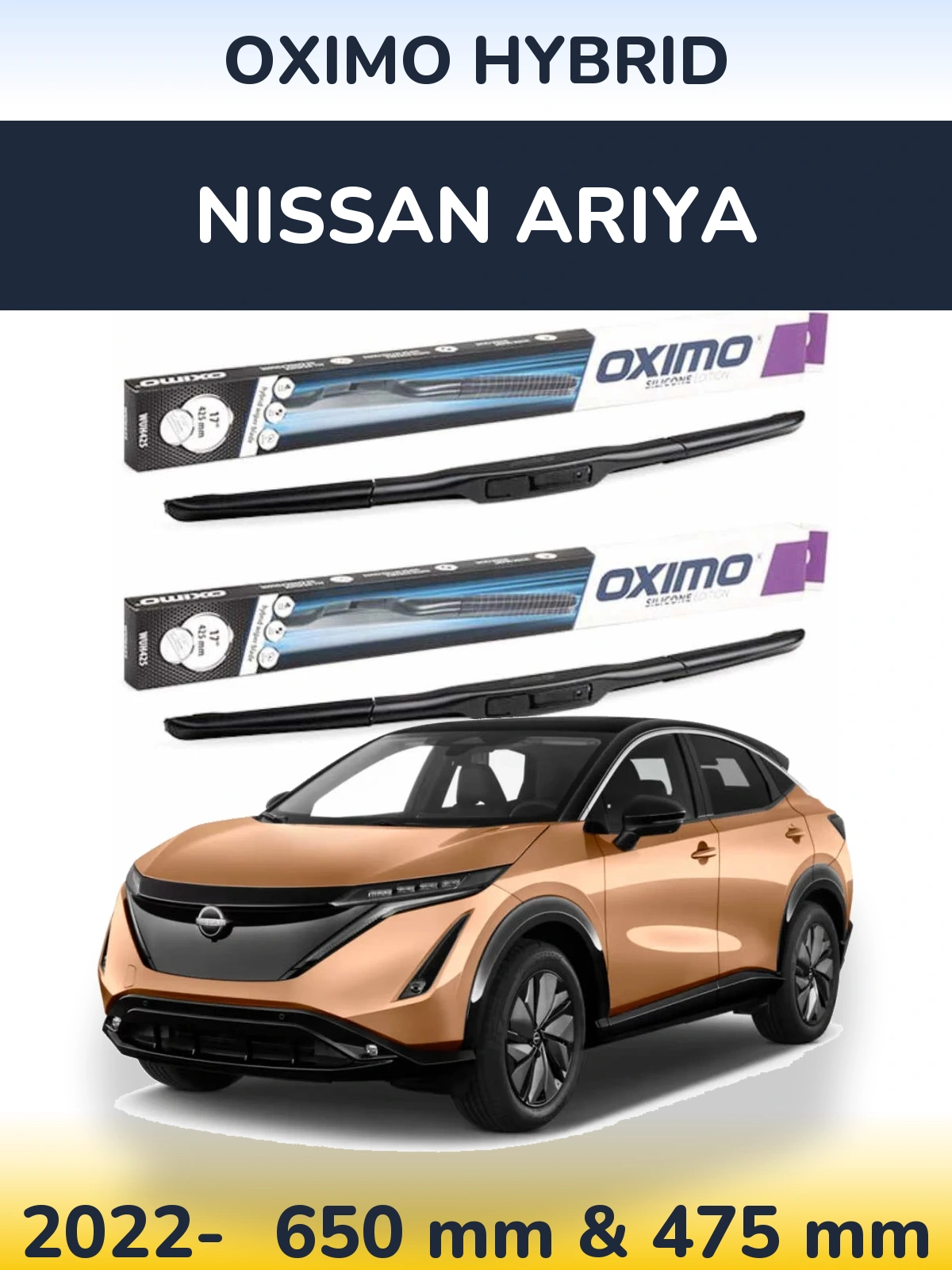 Front wiper blade set Oximo Hybrid 650 & 475 mm for Nissan Ariya 2022-2026