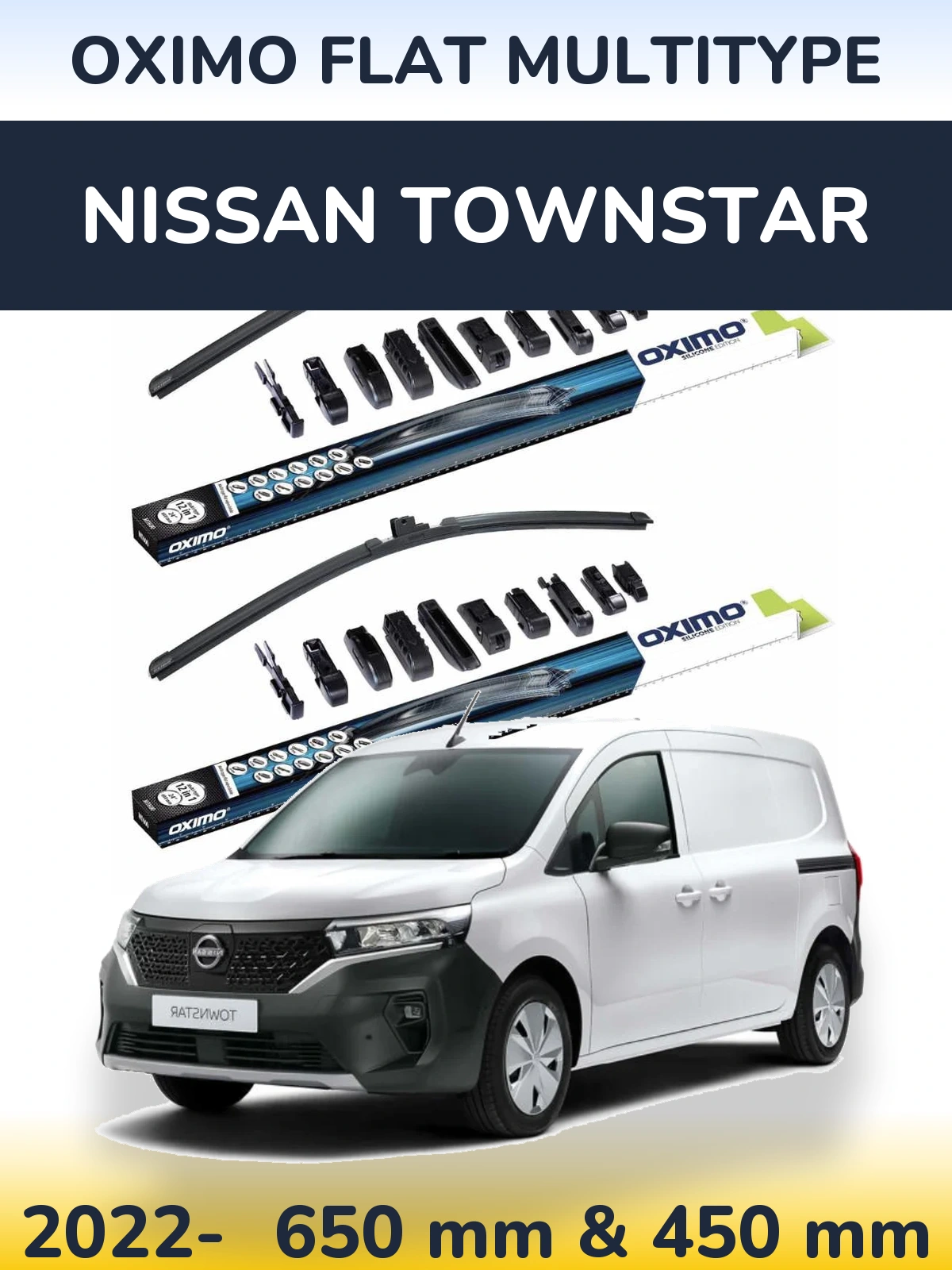 Комплект передніх щіток Oximo Flat MultiТипe 650 & 450 мм для Nissan Townstar 2022-2026