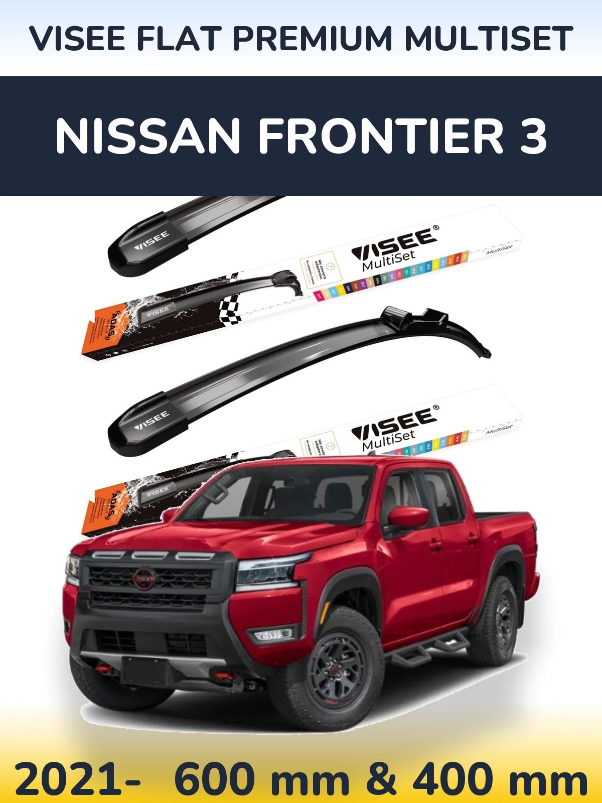 Комплект передніх щіток VISEE FLAT PREMIUM MultiSet 600 & 400 мм для Nissan Frontier 3 2021-2026