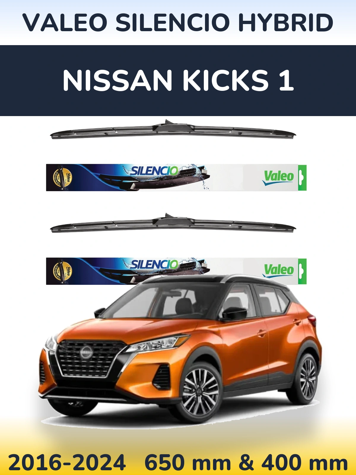 Komplet przednich wycieraczek Valeo Silencio Hybrid 650 & 400 mm do Nissan Kicks 1 2016-2024