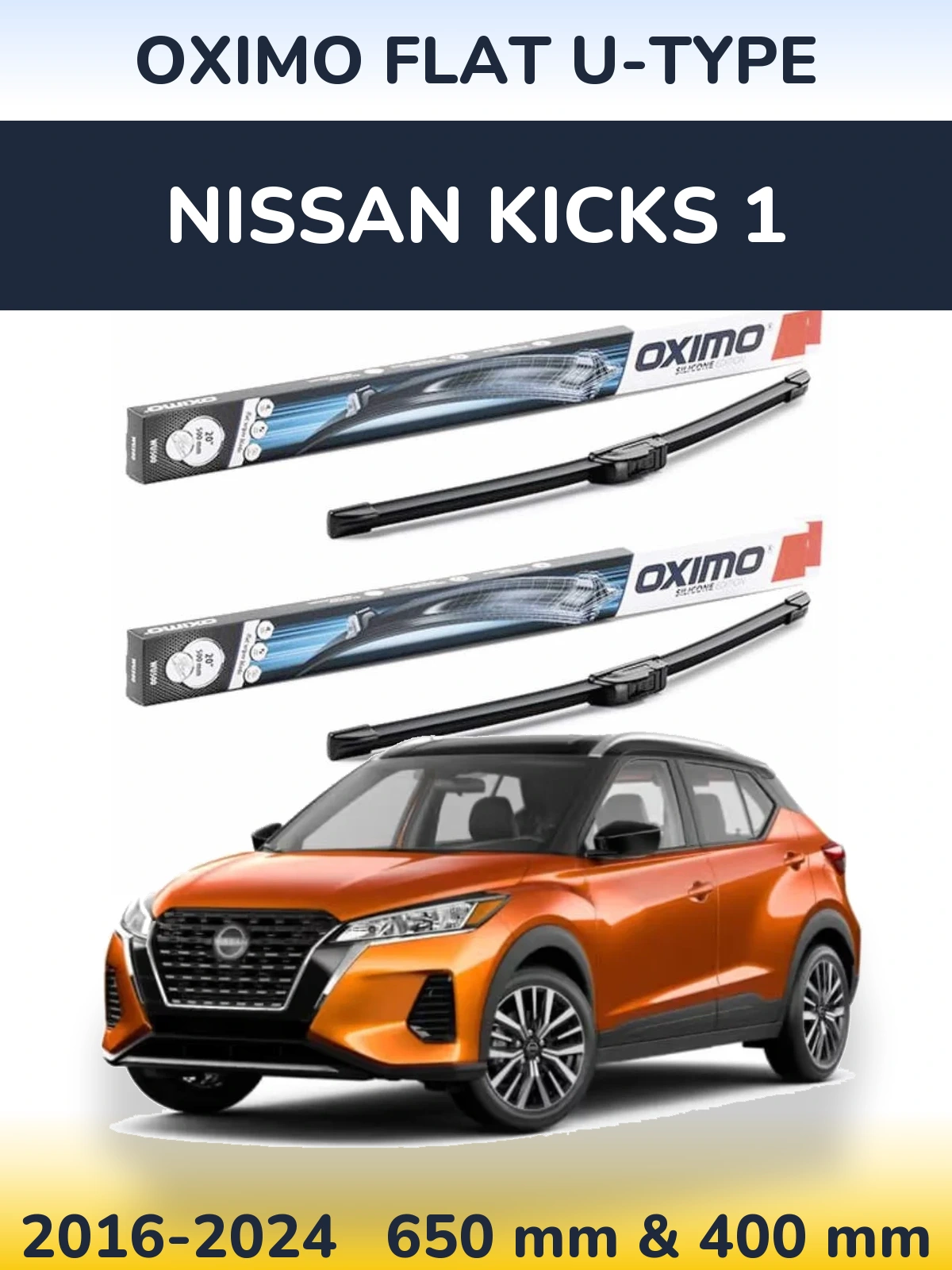 Комплект передних дворников Oximo Flat U-type 650 & 400 мм для Nissan Kicks 1 2016-2024