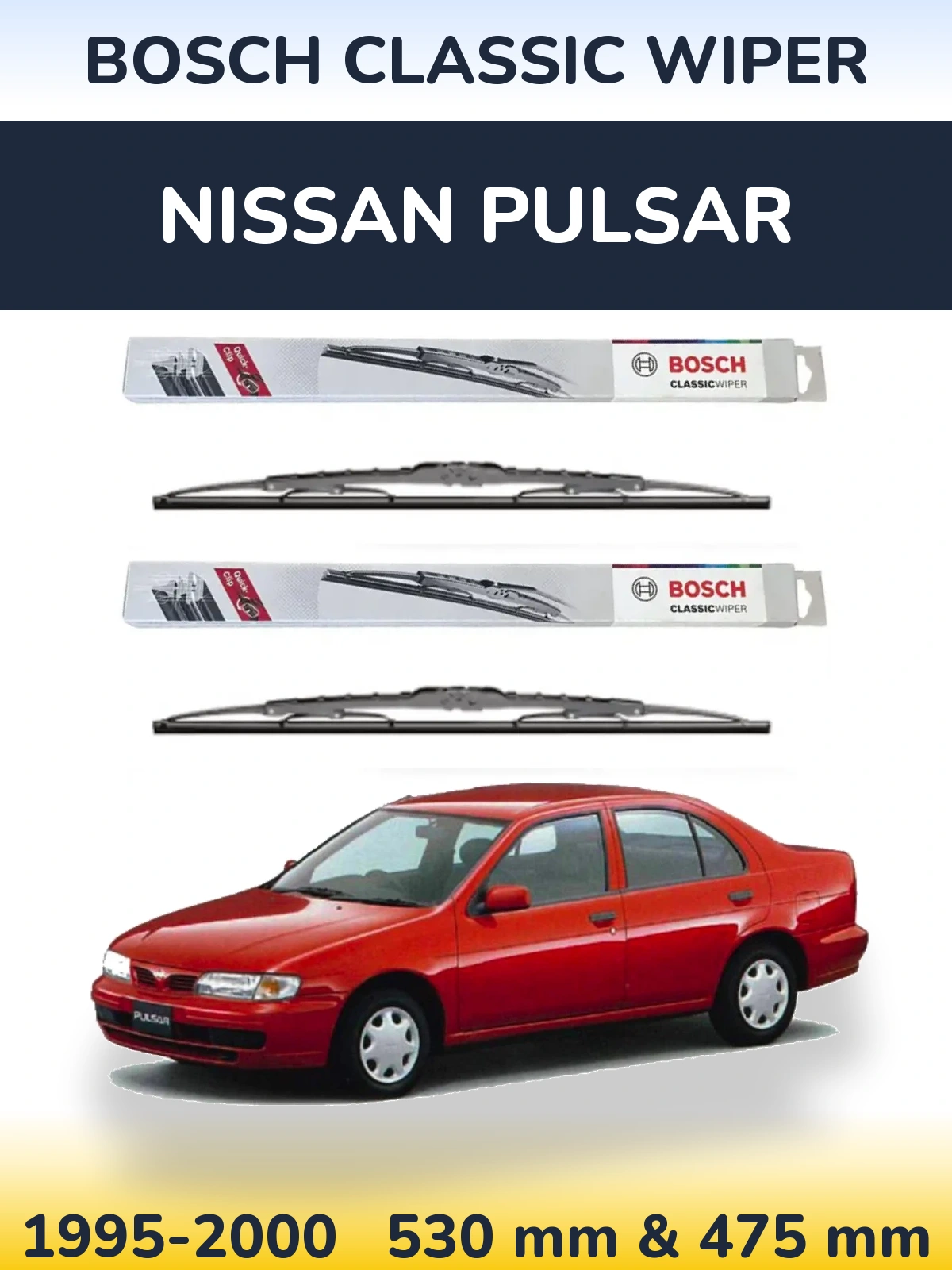 Комплект передних дворников BOSCH Classic Wiper 530 & 475 мм для Nissan Pulsar 1995-2000