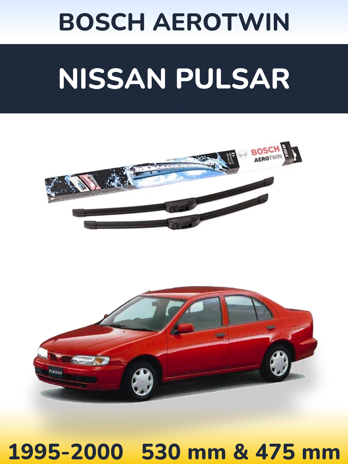 Комплект передніх щіток BOSCH AeroTwin 530 & 475 мм для Nissan Pulsar 1995-2000