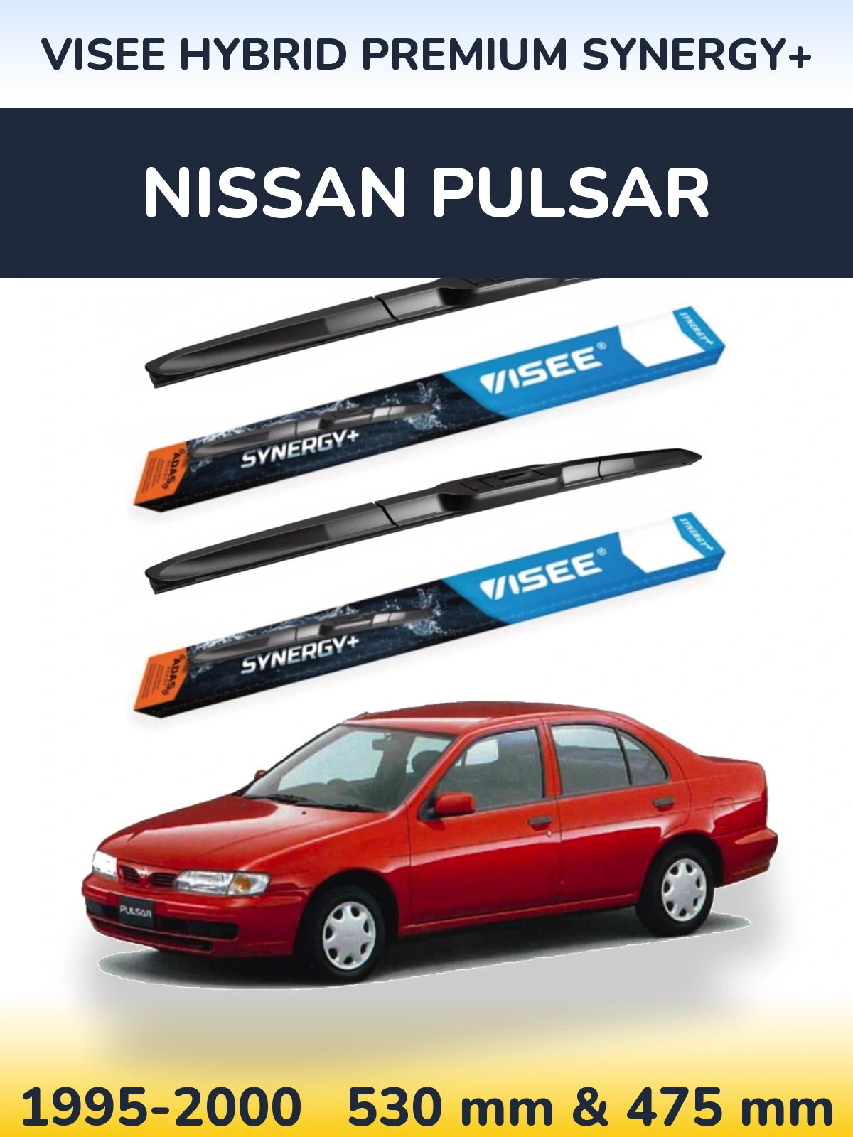 Комплект передних дворников VISEE HYBRID PREMIUM SYNERGY+ 530 & 475 мм для Nissan Pulsar 1995-2000