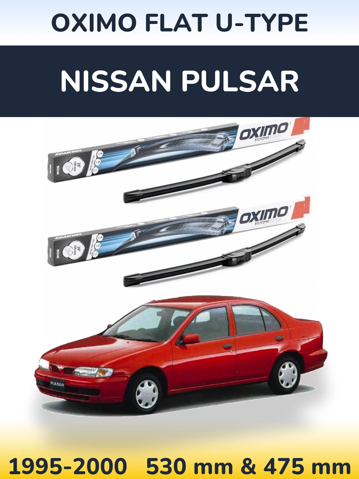 Комплект передних дворников Oximo Flat U-type 530 & 475 мм для Nissan Pulsar 1995-2000