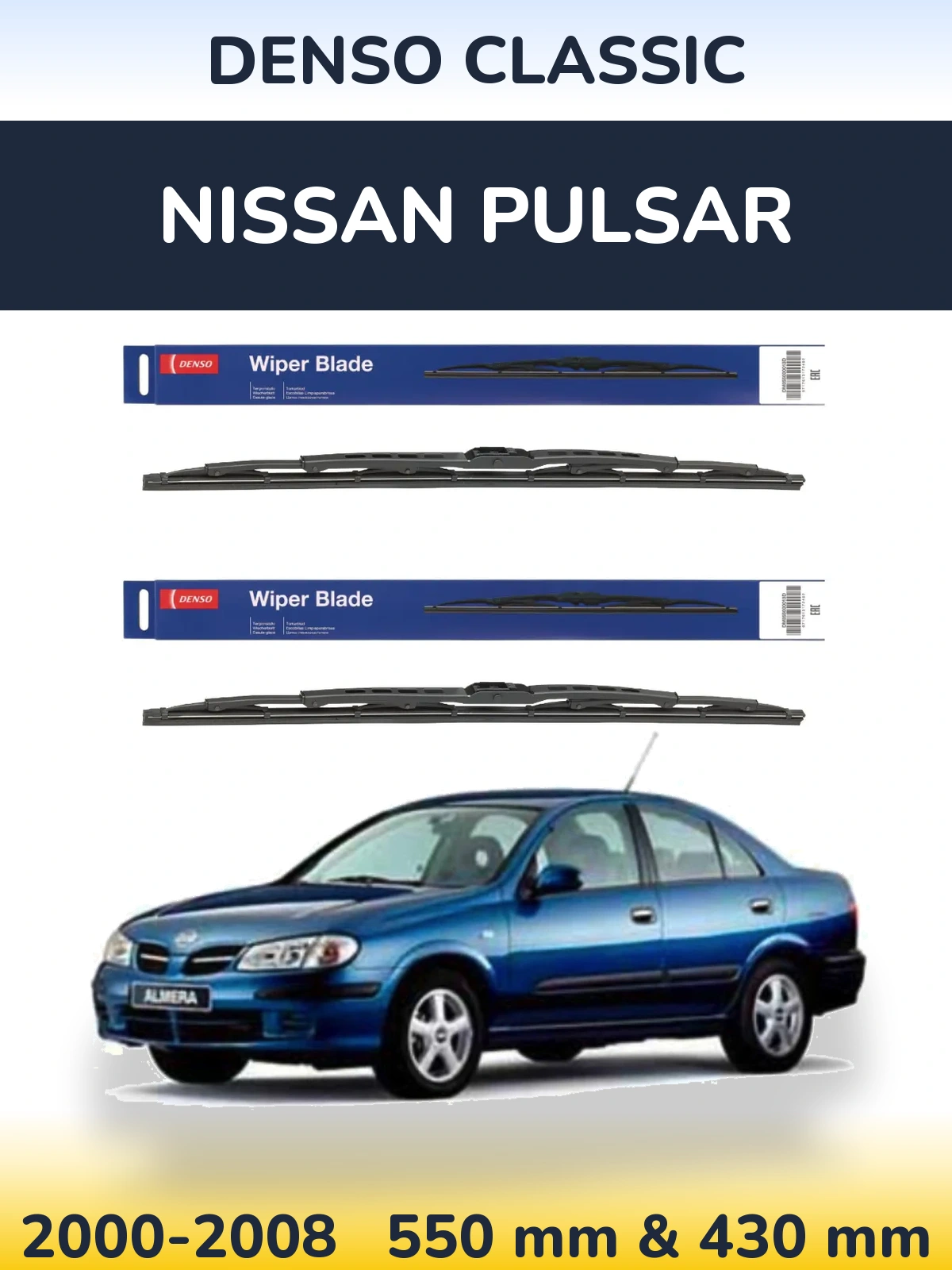 Komplet przednich wycieraczek Denso Classic 550 & 430 mm do Nissan Pulsar 2000-2008