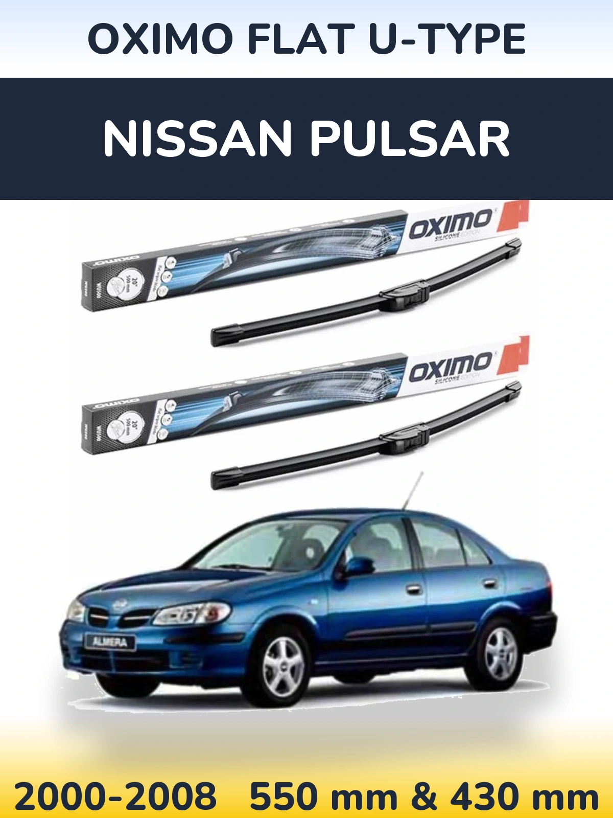 Комплект передніх щіток Oximo Flat U-type 550 & 430 мм для Nissan Pulsar 2000-2008