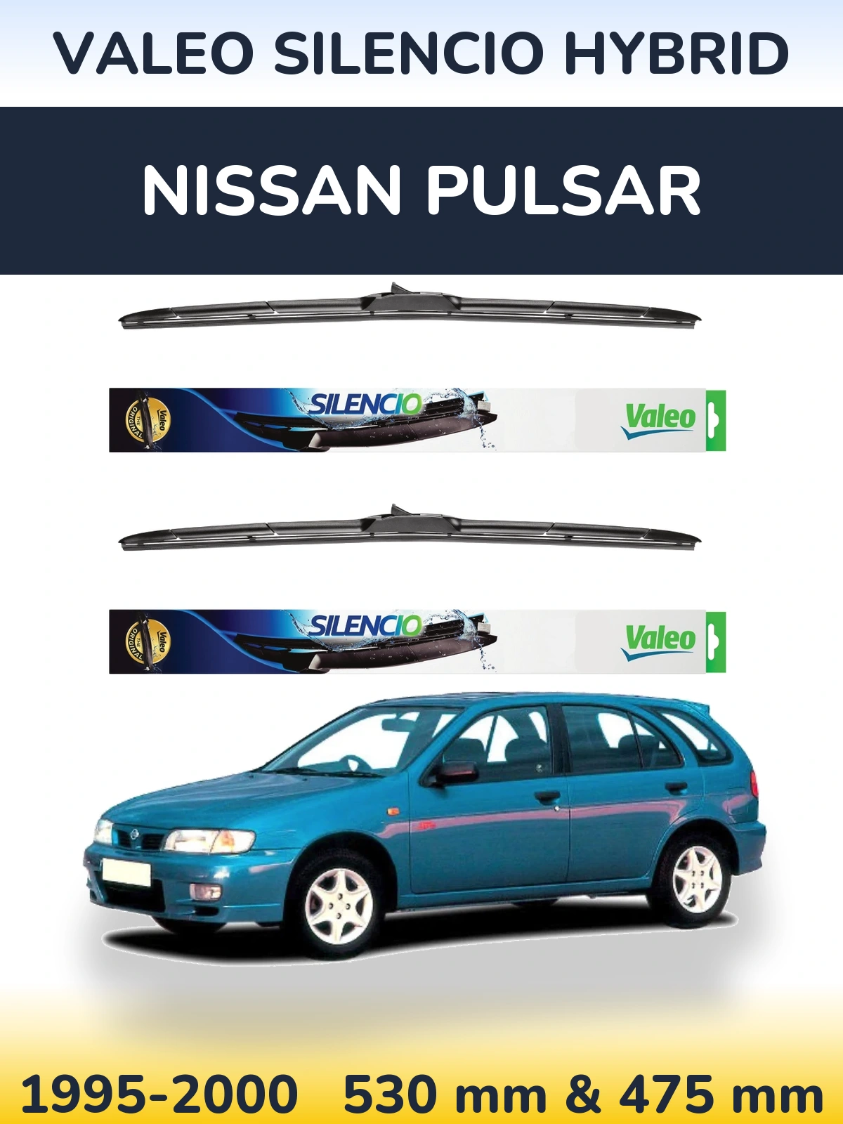 Komplet przednich wycieraczek Valeo Silencio Hybrid 530 & 475 mm do Nissan Pulsar 1995-2000