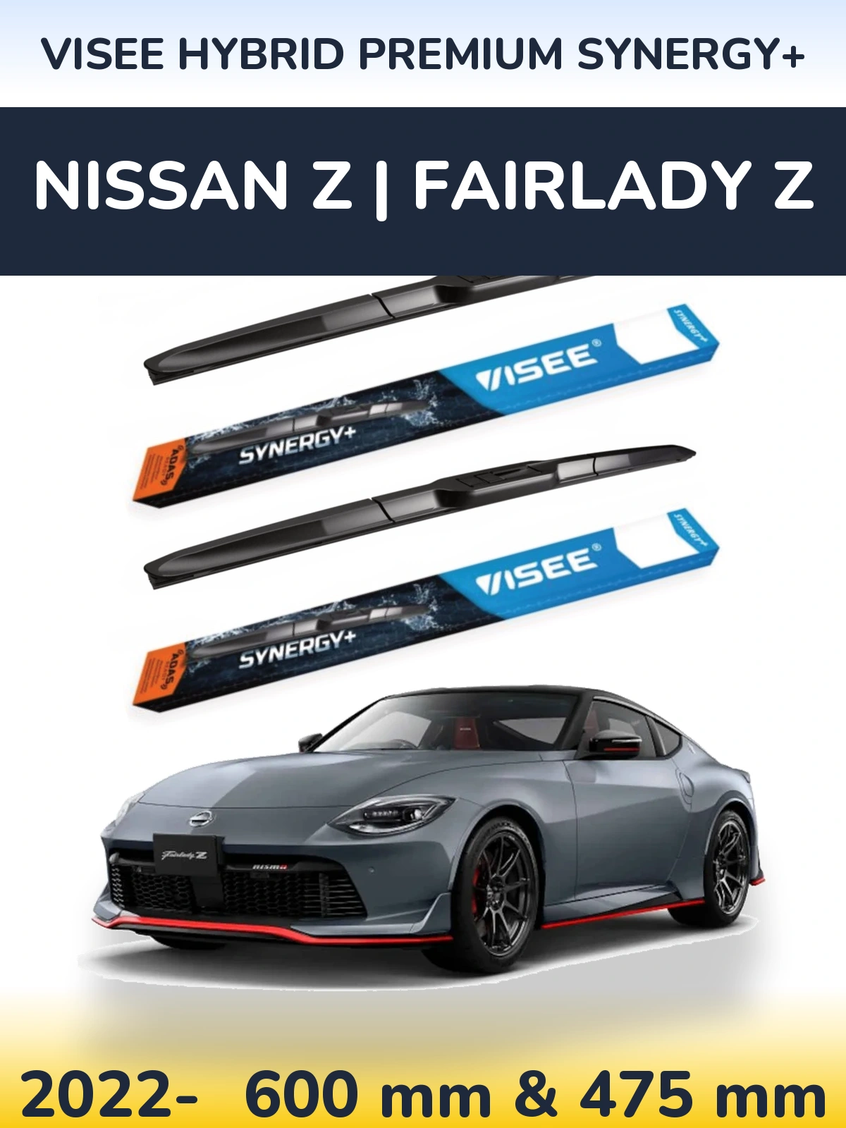 Комплект передніх щіток VISEE HYBRID PREMIUM SYNERGY+ 600 & 475 мм для Nissan Z | Fairlady Z 2022-2026