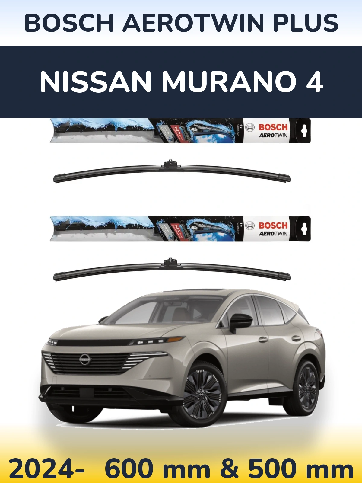 Комплект передніх щіток BOSCH AeroTwin Plus 600 & 500 мм для Nissan Murano 4 2024-2026
