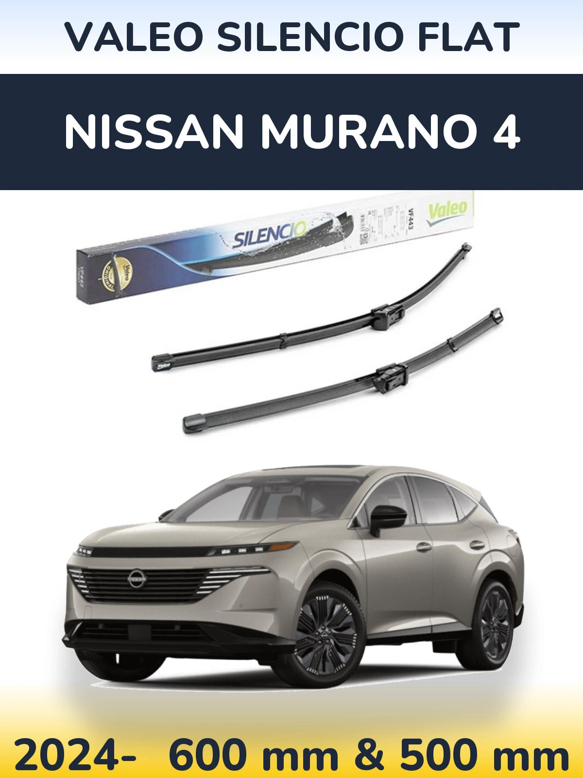 Komplet przednich wycieraczek Valeo Silencio Flat 600 & 500 mm do Nissan Murano 4 2024-2026