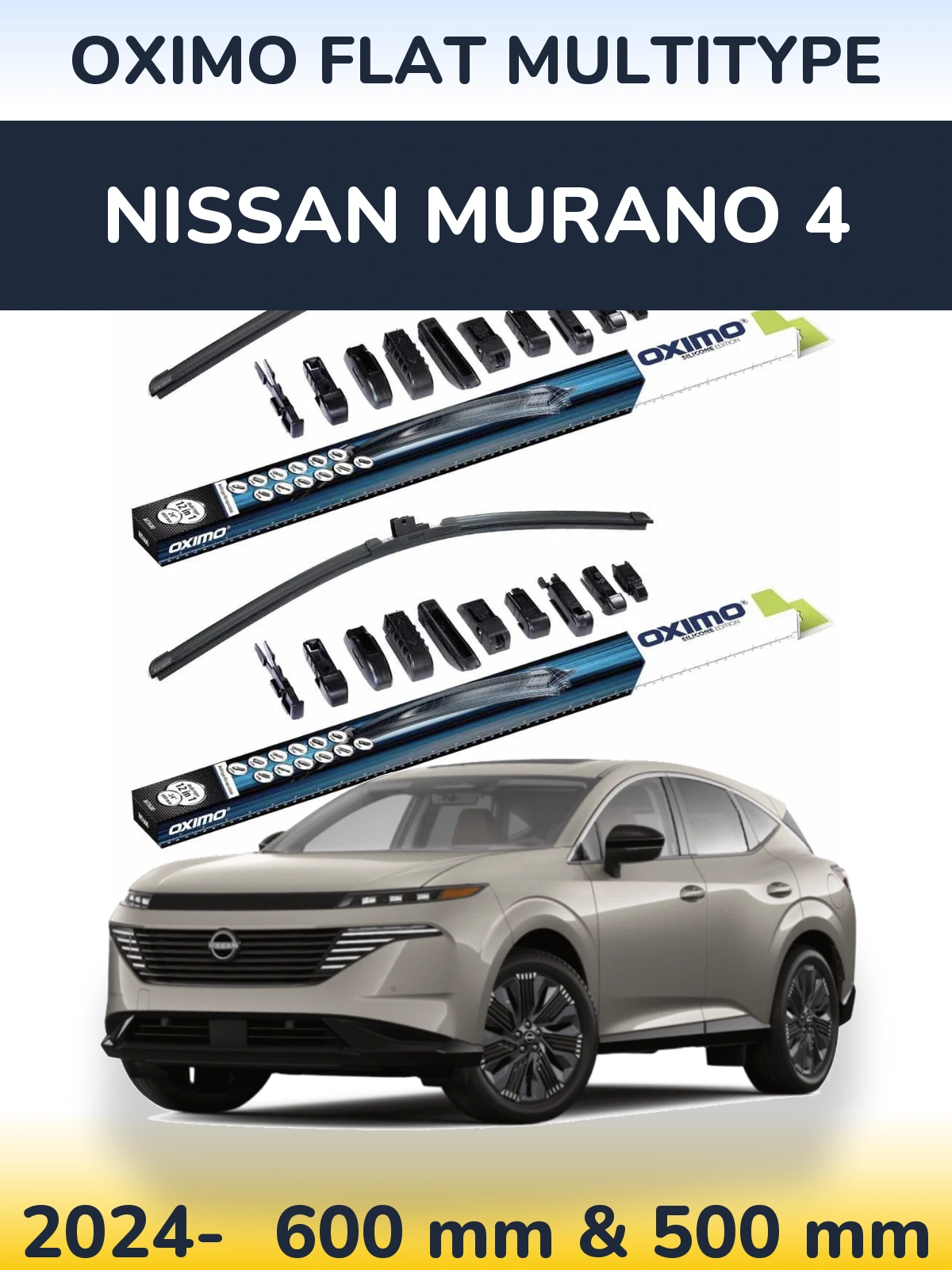 Front wiper blade set Oximo Flat MultiTypee 600 & 500 mm for Nissan Murano 4 2024-2026