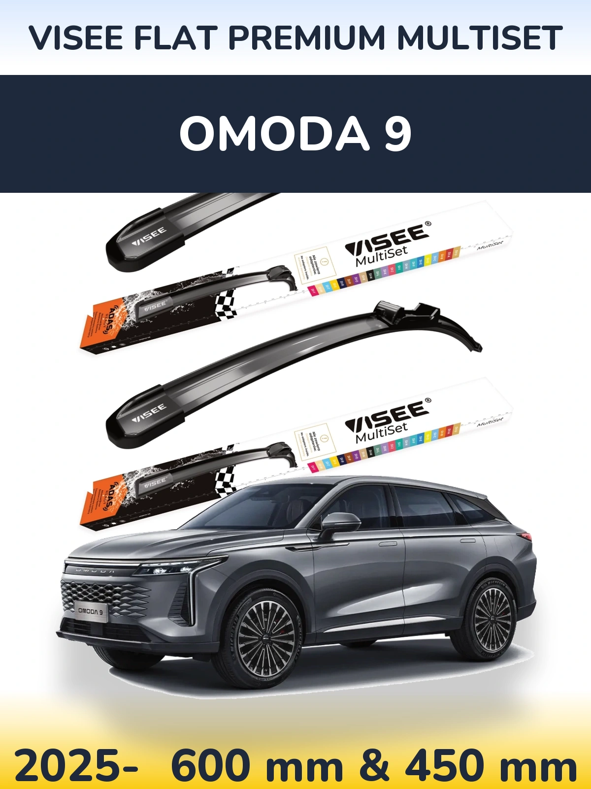 Komplet przednich wycieraczek VISEE FLAT PREMIUM MultiSet 600 & 450 mm do Omoda 9 2025-2026