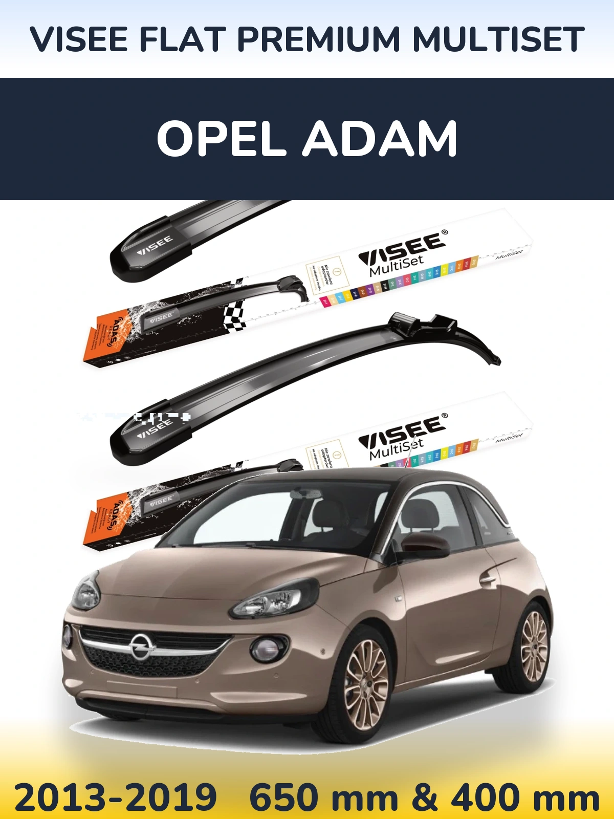 Комплект передніх щіток VISEE FLAT PREMIUM MultiSet 650 & 400 мм для Opel Adam 2013-2019