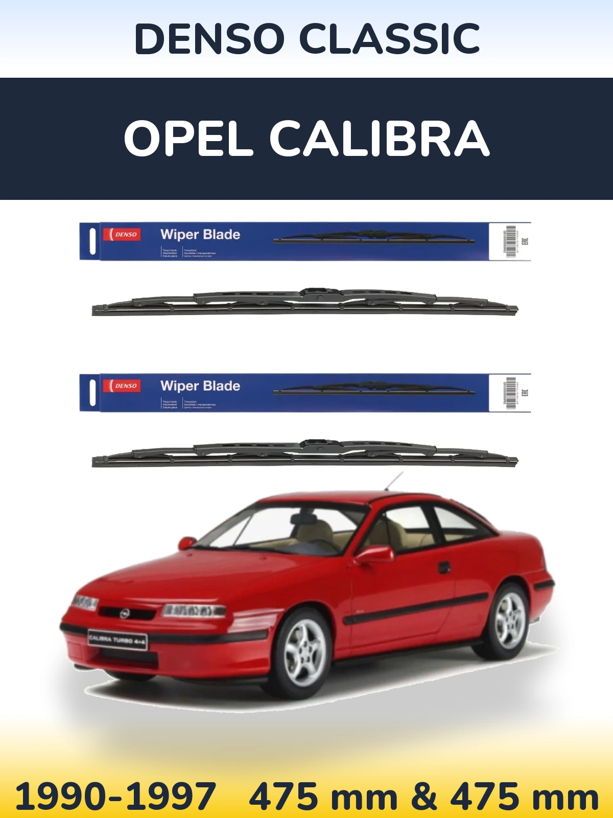 Front wiper blade set Denso Classic 475 & 475 mm for Opel Calibra 1990-1997