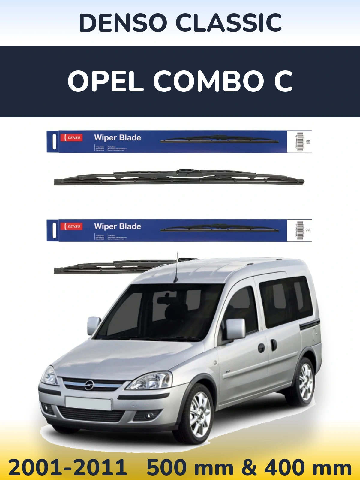 Komplet przednich wycieraczek Denso Classic 500 & 400 mm do Opel Combo C 2001-2011