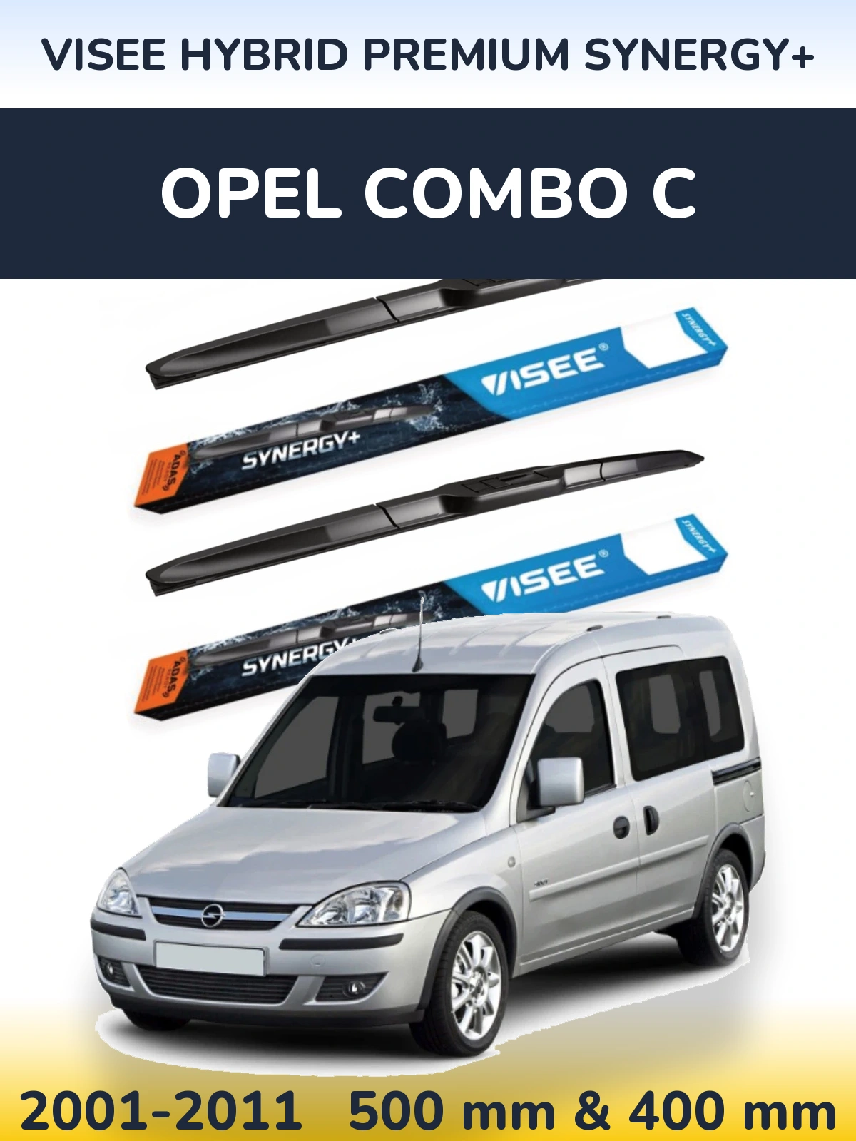 Front wiper blade set VISEE HYBRID PREMIUM SYNERGY+ 500 & 400 mm for Opel Combo C 2001-2011