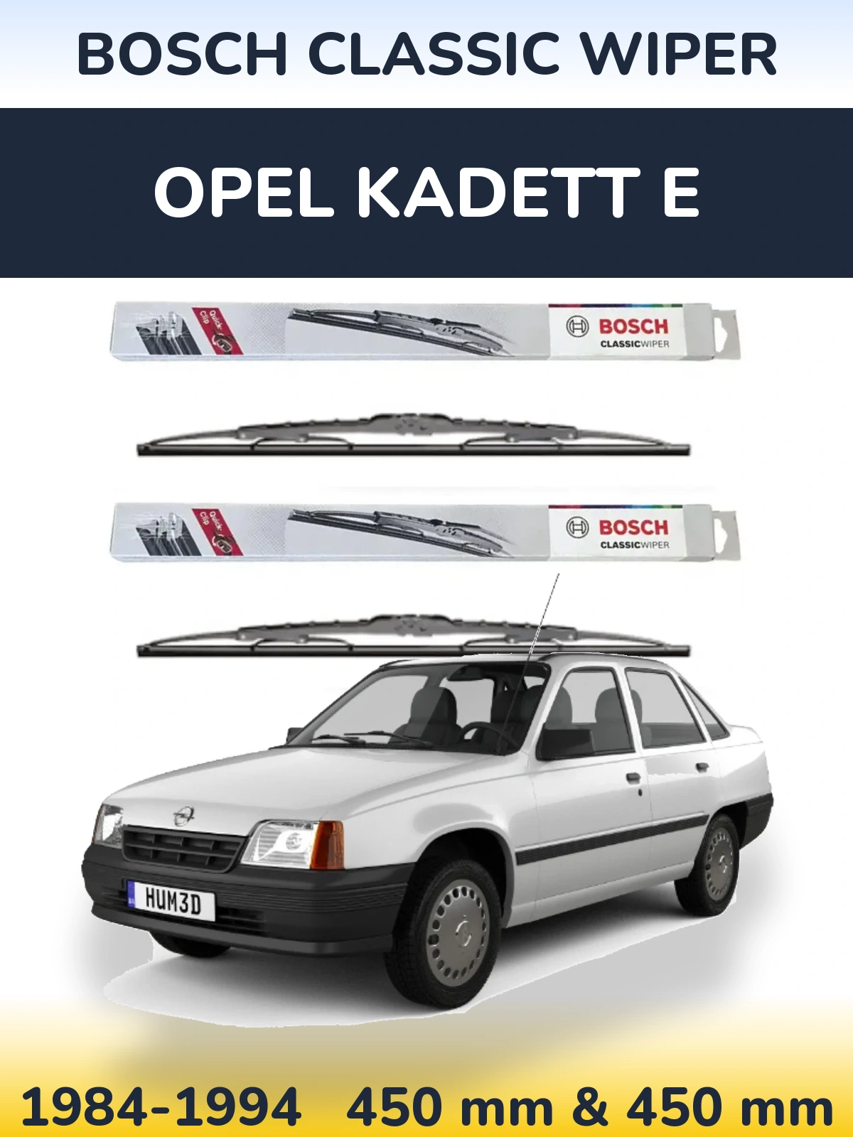 Комплект передних дворников BOSCH Classic Wiper 450 & 450 мм для Opel Kadett E 1984-1994