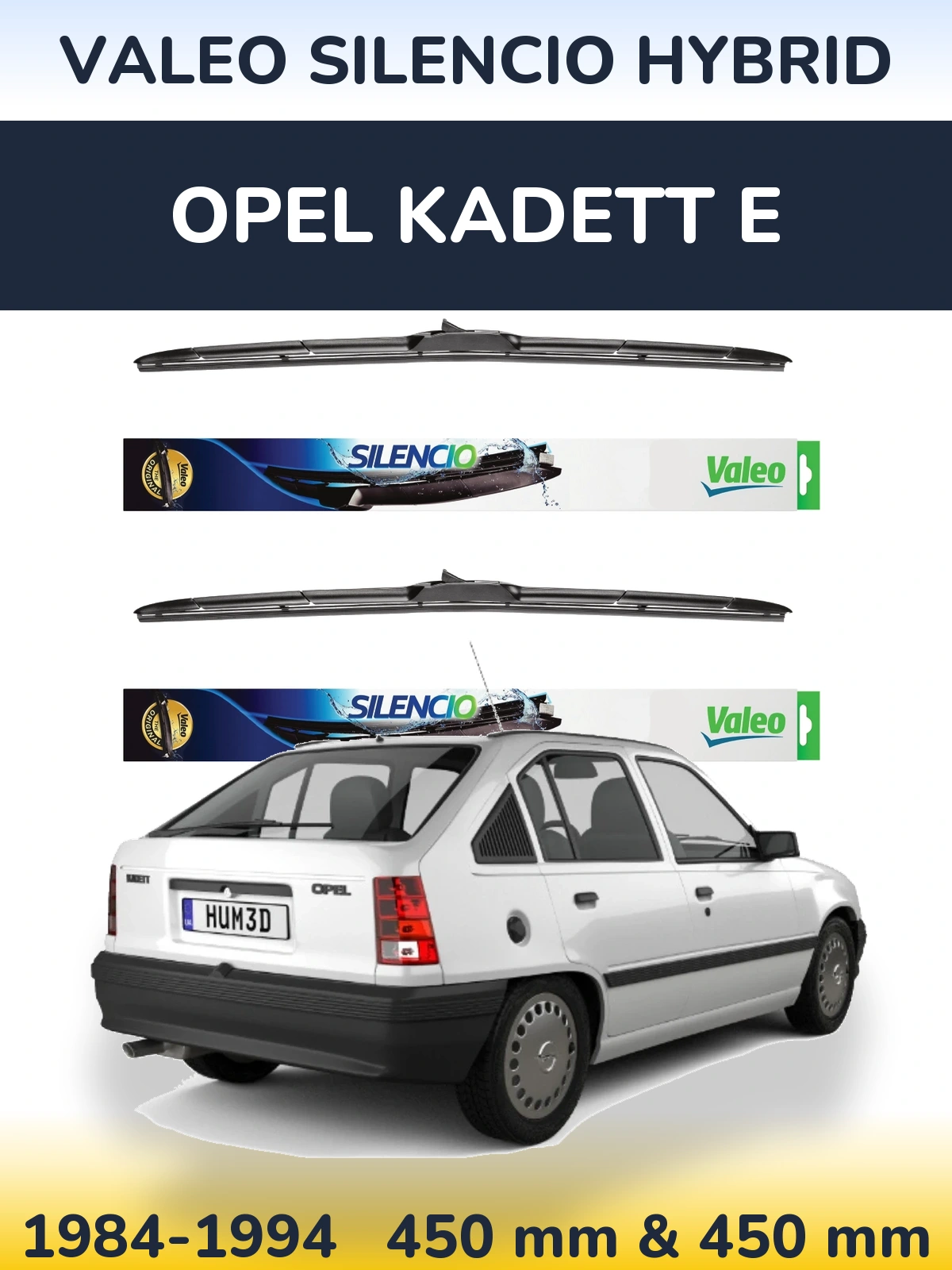 Комплект передніх щіток Valeo Silencio Hybrid 450 & 450 мм для Opel Kadett E 1984-1994