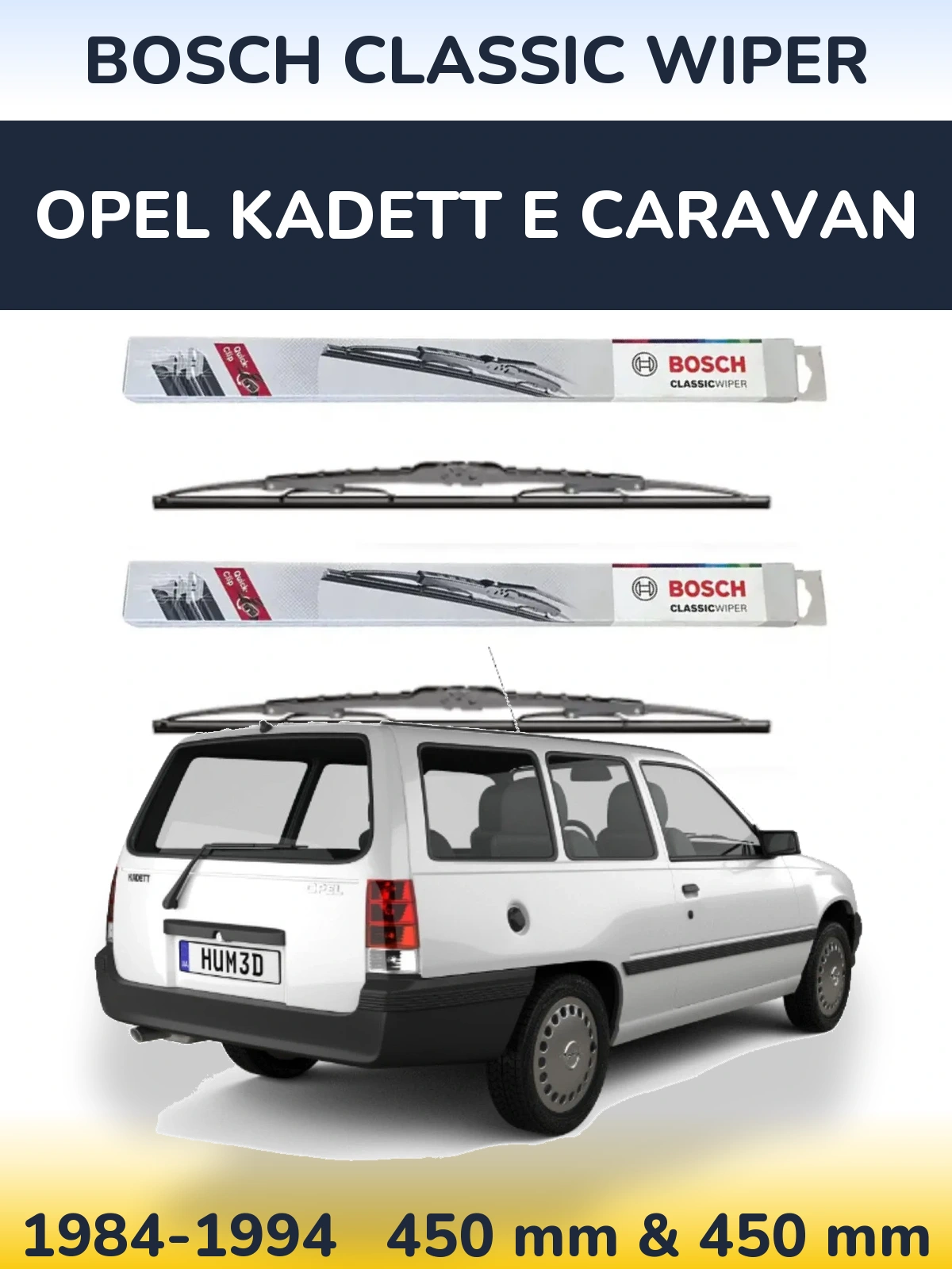 Комплект передних дворников BOSCH Classic Wiper 450 & 450 мм для Opel Kadett E Caravan 1984-1994