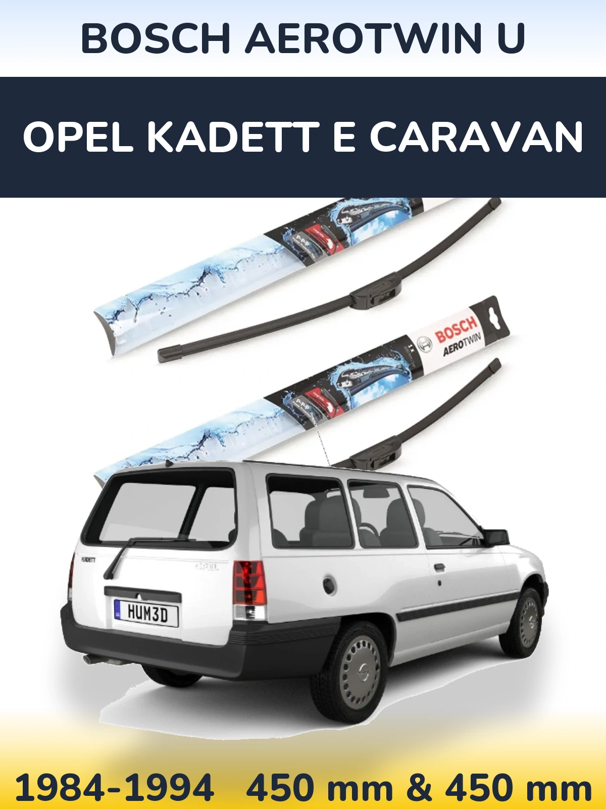 Комплект передніх щіток BOSCH AeroTwin U 450 & 450 мм для Opel Kadett E Caravan 1984-1994