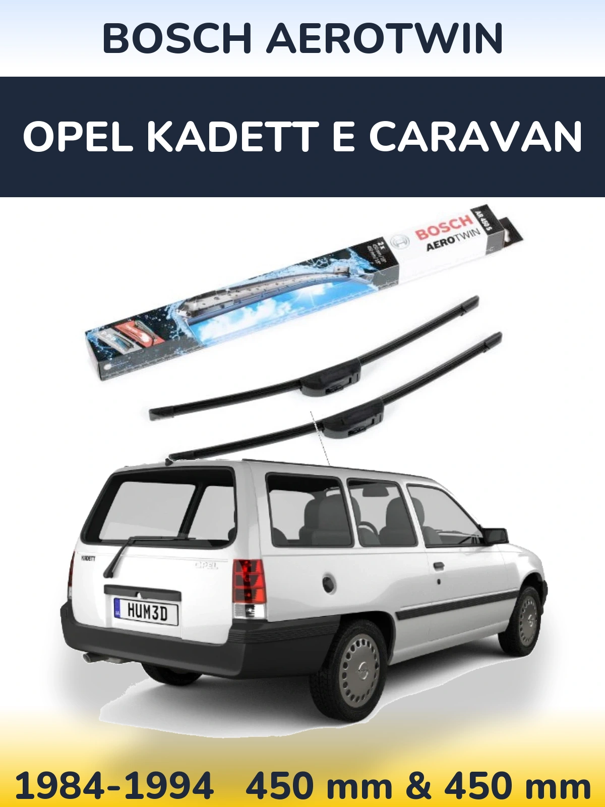 Комплект передних дворников BOSCH AeroTwin 450 & 450 мм для Opel Kadett E Caravan 1984-1994